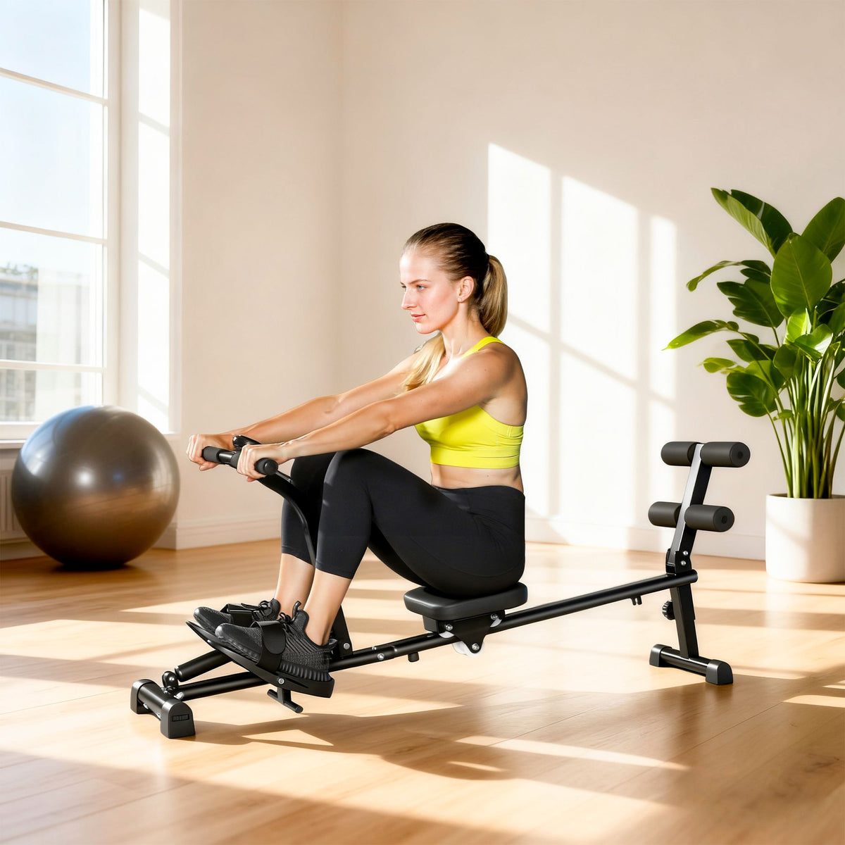 2-in-1 Rowing Machine, Adjustable, LCD Display, Steel Frame