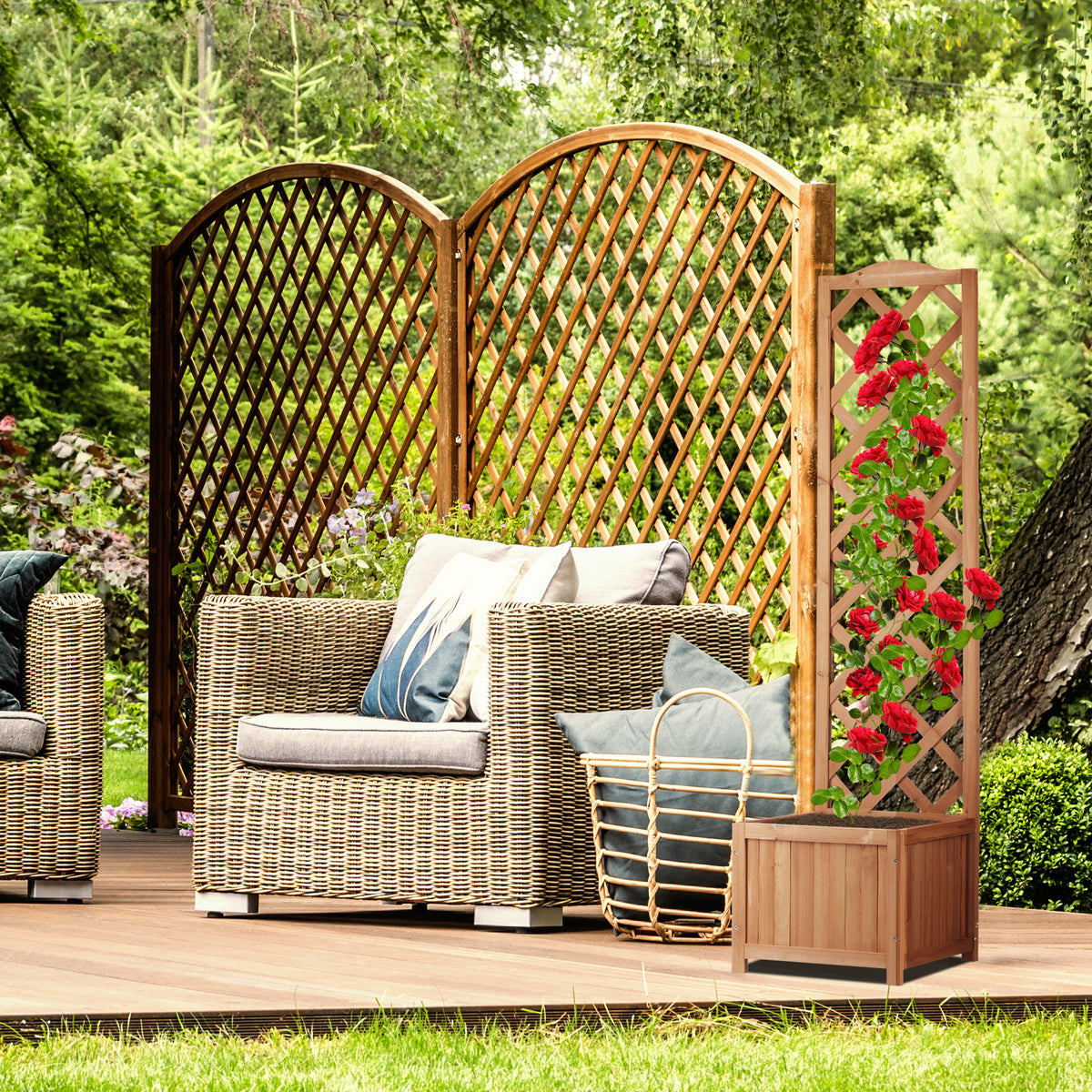 2 in 1 Wooden Planter Box with Lattice