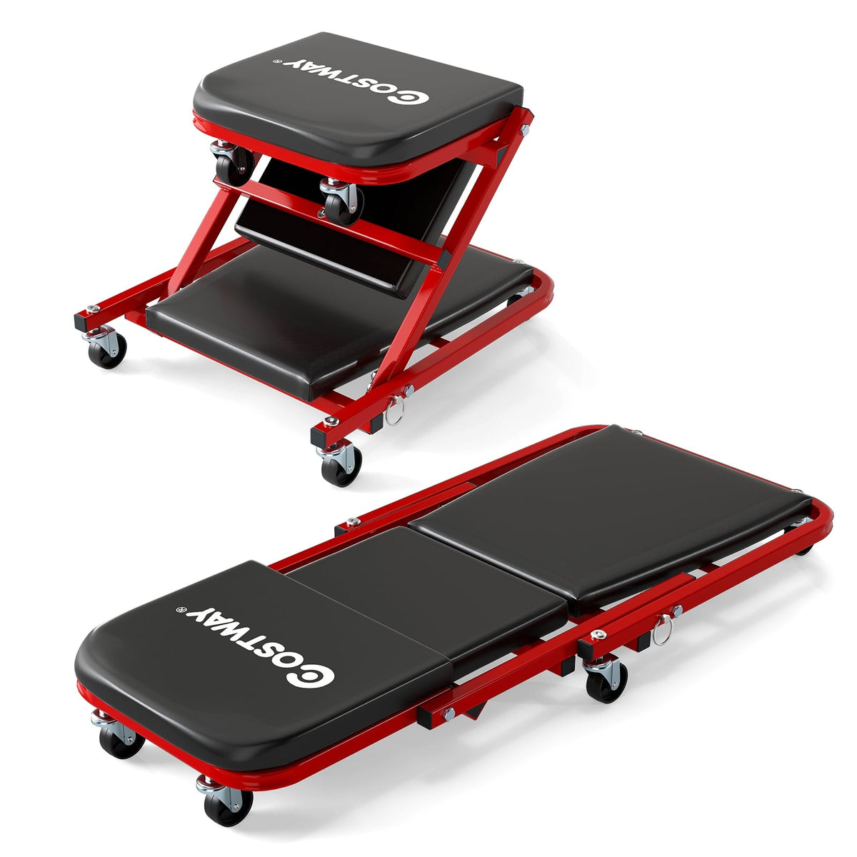 2-in-1 Workshop Creeper Seat, 150kg Capacity, Black