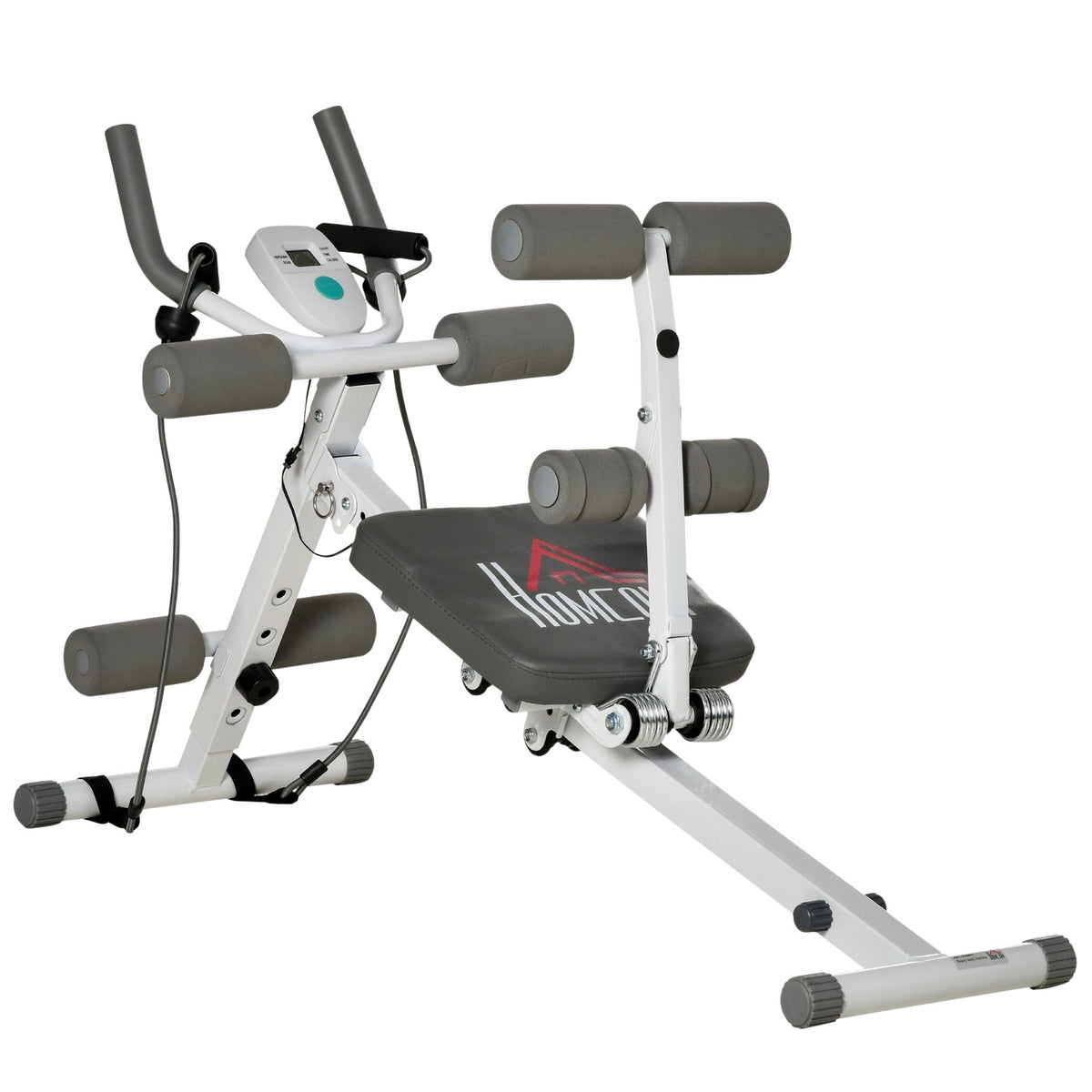 2-in-1 abdominal trainer, abdominal muscle trainer with adjustable abdominal muscle bench, height-adjustable trainer with LCD display, for muscle building, fitness, load capacity up to 100 kg, steel, white + gray