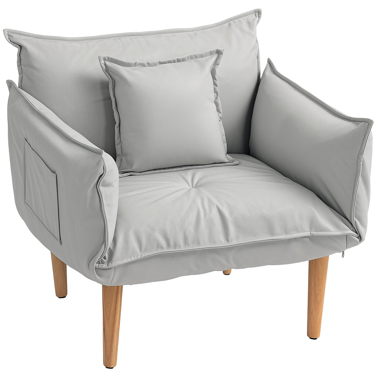 2-in-1 armchair, lounge chair with cushion, floor chair with adjustable backrest, padded upholstered armchair, single armchair for living room, microfibre cloth, light gray