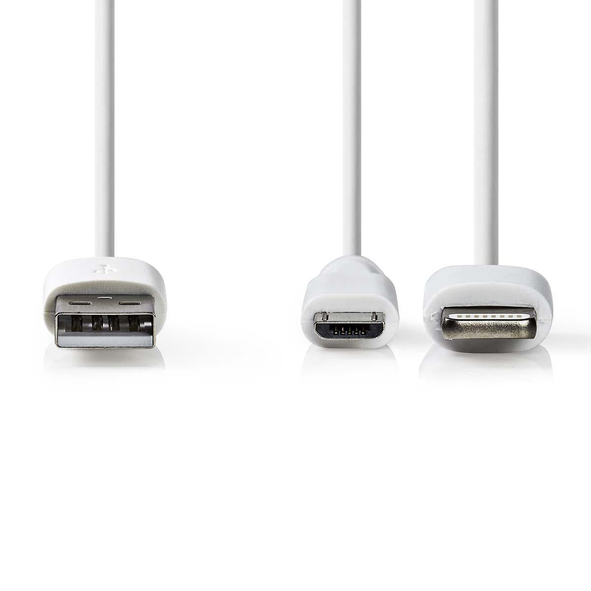 2 in 1 cable | USB 2.0 | USB-A Male | Apple Lightning, 8-pin / USB Micro-B Male | 480 Mbps | 1.00 m | Nickel Plated | Round | PVC | White | Plastic bag