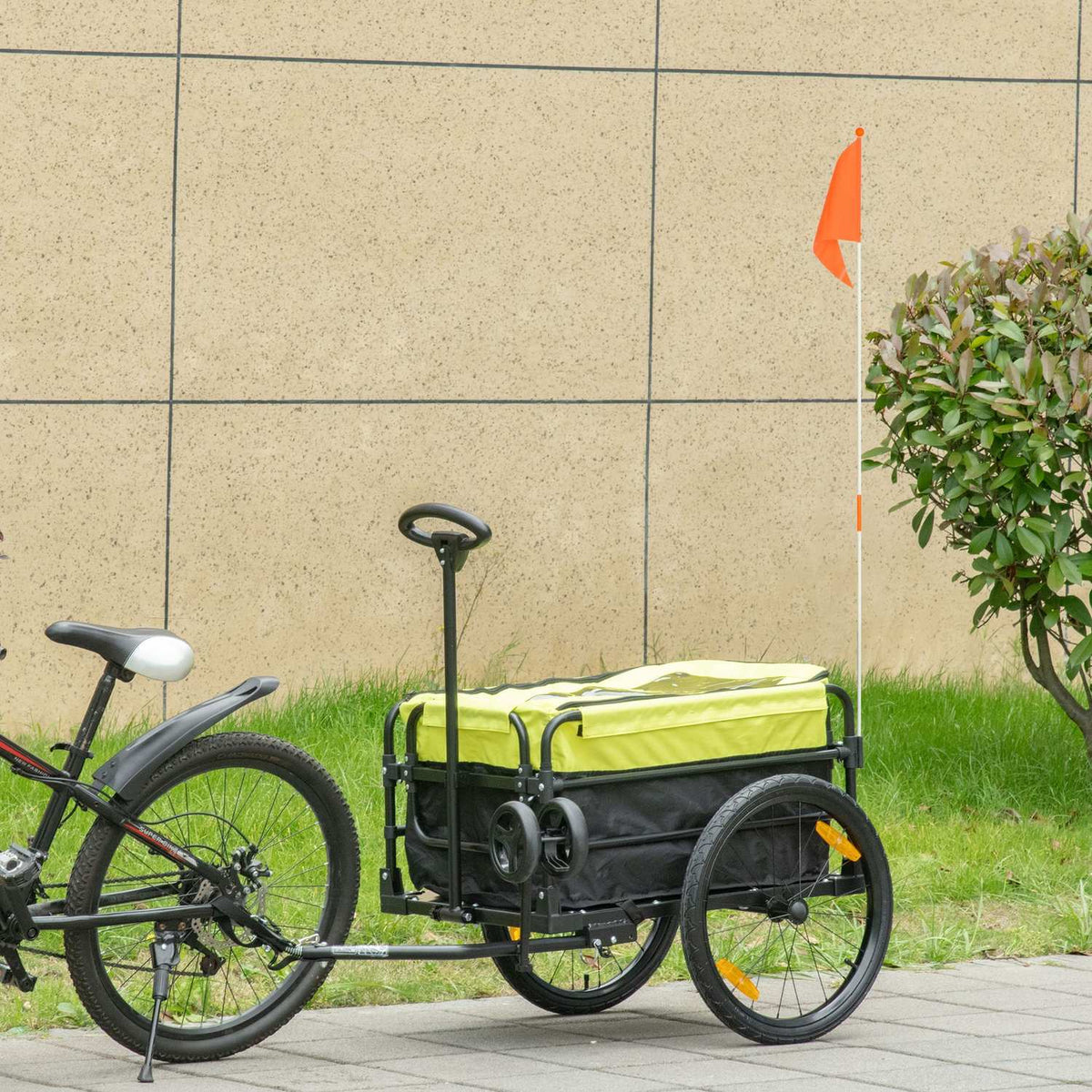 2-in-1 cargo trailer, load 40kg, with brake, storage bag, cover, reflectors, Oxford, 130 x 64 x 103 cm, yellow