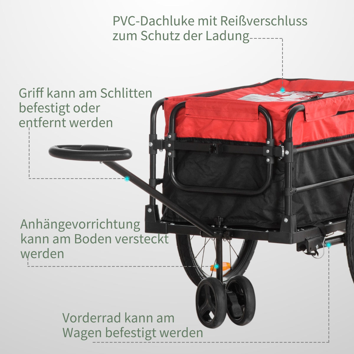 2-in-1 cargo trailer, load 40kg, with coupling, storage bag, cover, reflectors, Oxford, 130 x 64 x 103 cm, red