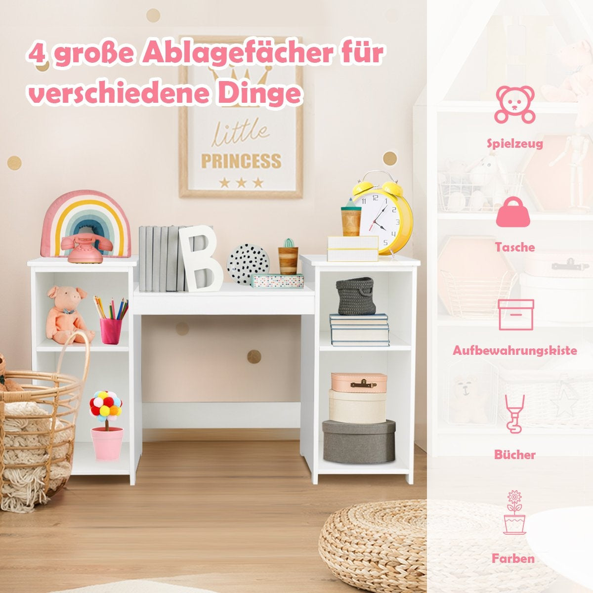 2 in 1 children's dressing table desk with mirror 107 × 40 × 117 cm white