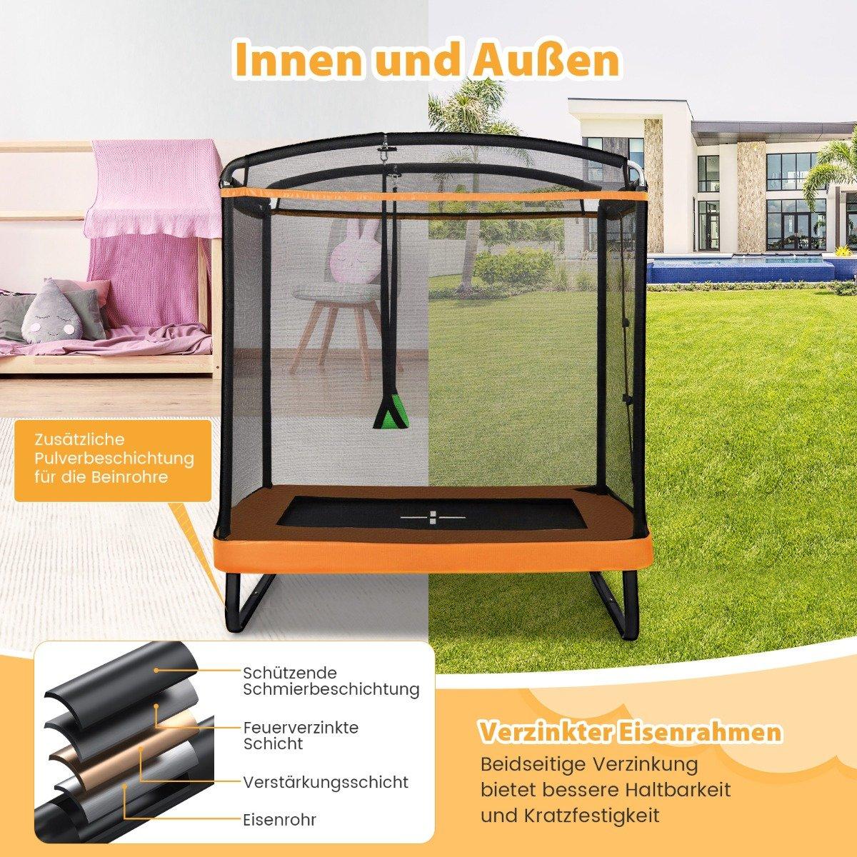 2 in 1 children's trampoline with swing & safety net & edge cover orange