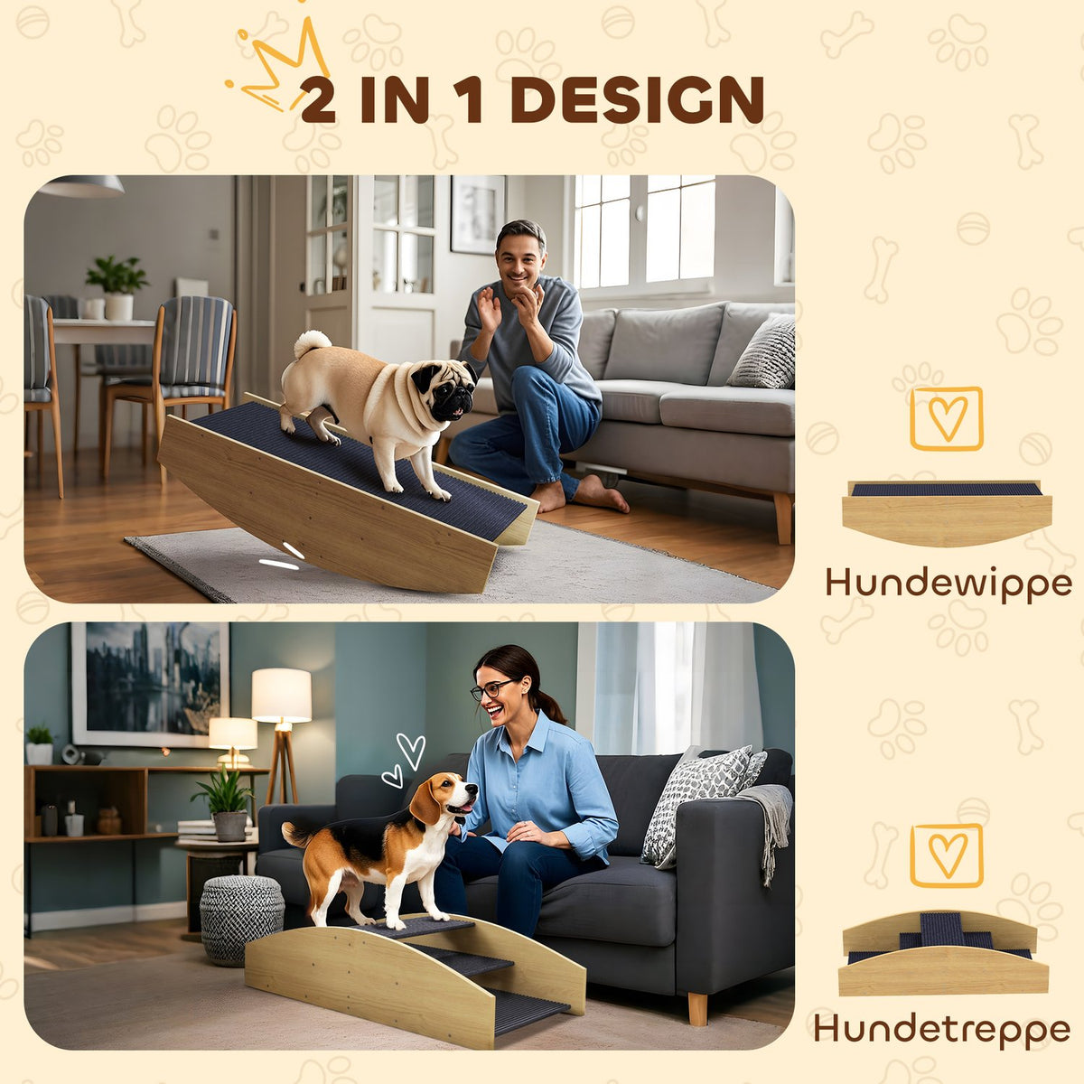 2-in-1 dog rocker, dog agility rocker made of wood, dog agility ramp for small, medium-sized dogs under 15 kg, for balance, self-confidence, 80 x 39.5 x 20 cm natural wood