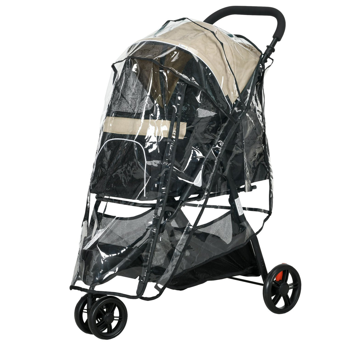 2 in 1 dog stroller dog buggy with rain cover foldable for dogs & cats up to 10 kg cat buggy with cushion mesh windows doors storage basket cat stroller buggy khaki