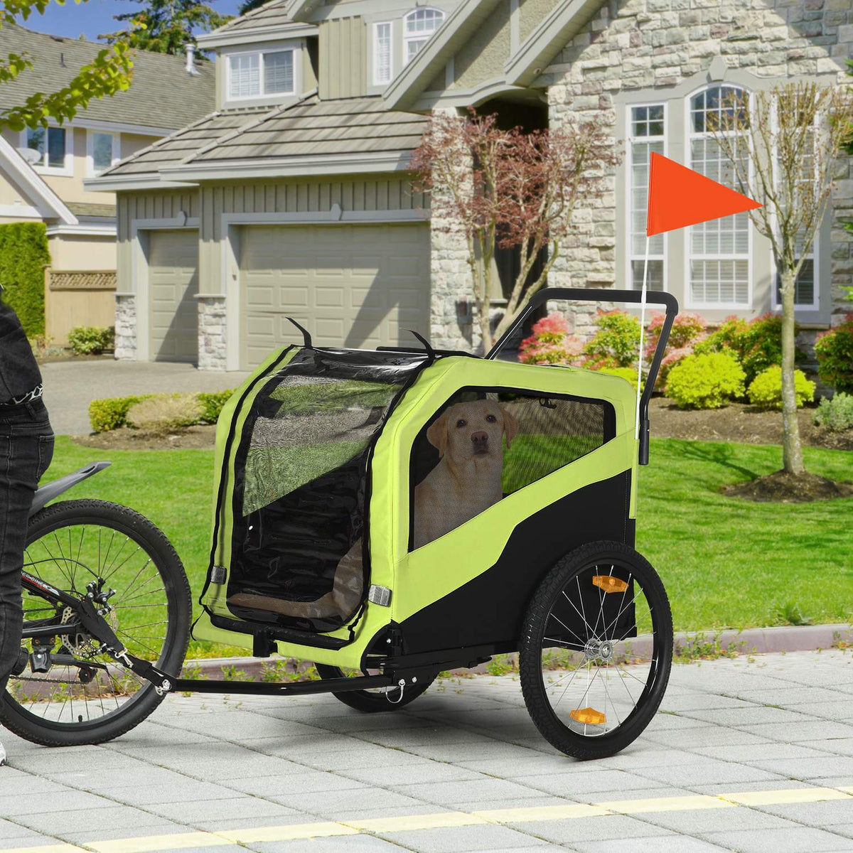 2-in-1 dog trailer, bicycle trailer for dogs, dog stroller with reflectors, dog buggy max. 30 kg, dog bicycle trailer for large dogs, Oxford fabric, green