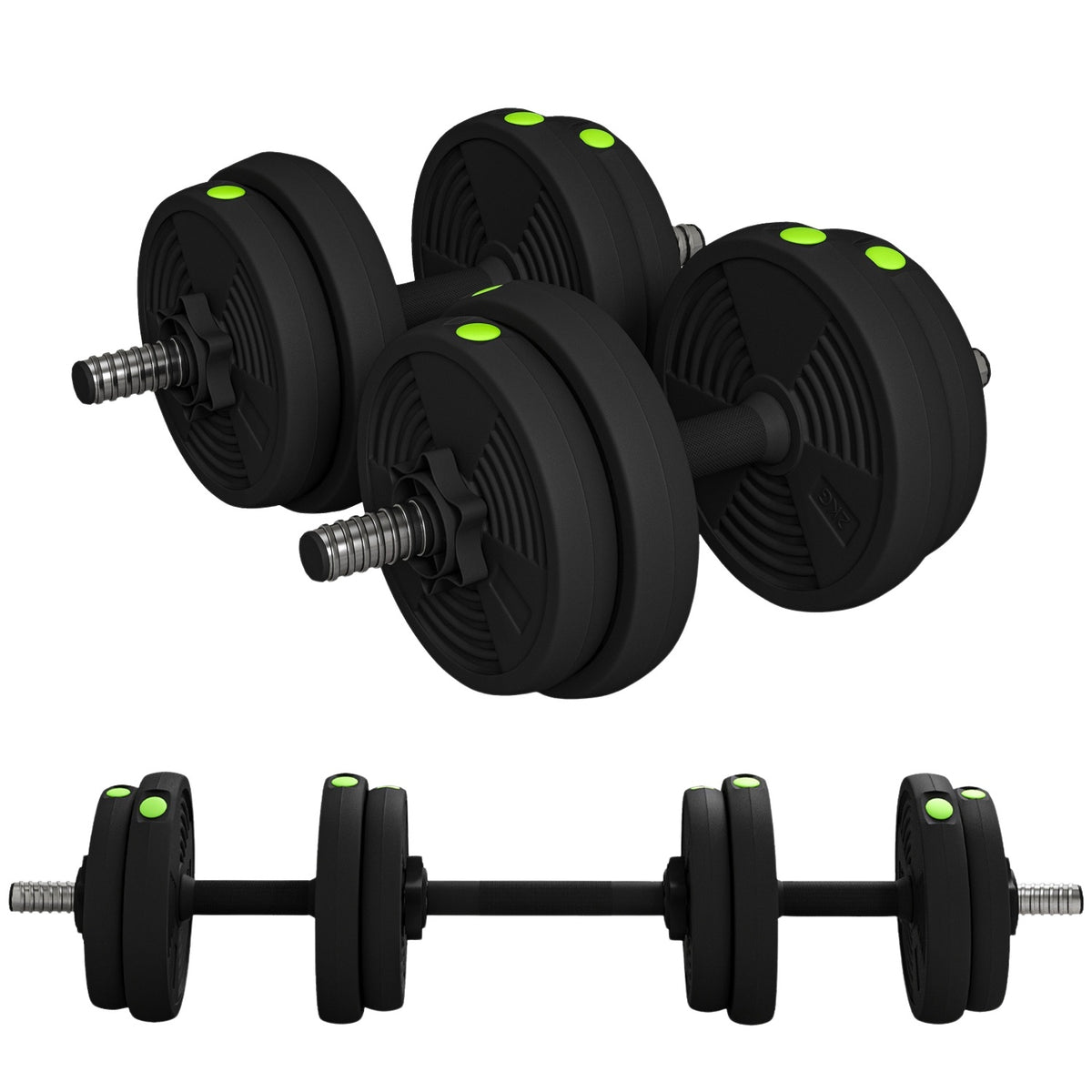 2-in-1 dumbbell set, 15 kg adjustable dumbbell set with 8 weight plates, floor-friendly for strength training, fitness, weight lifting, black