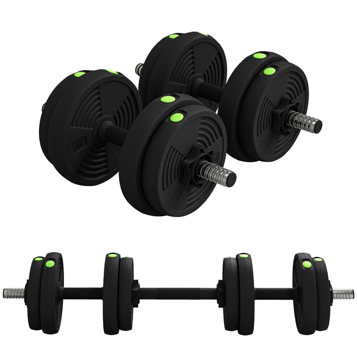 2-in-1 dumbbell set, 15 kg adjustable dumbbell set with 8 weight plates, floor-friendly for strength training, fitness, weight lifting, black