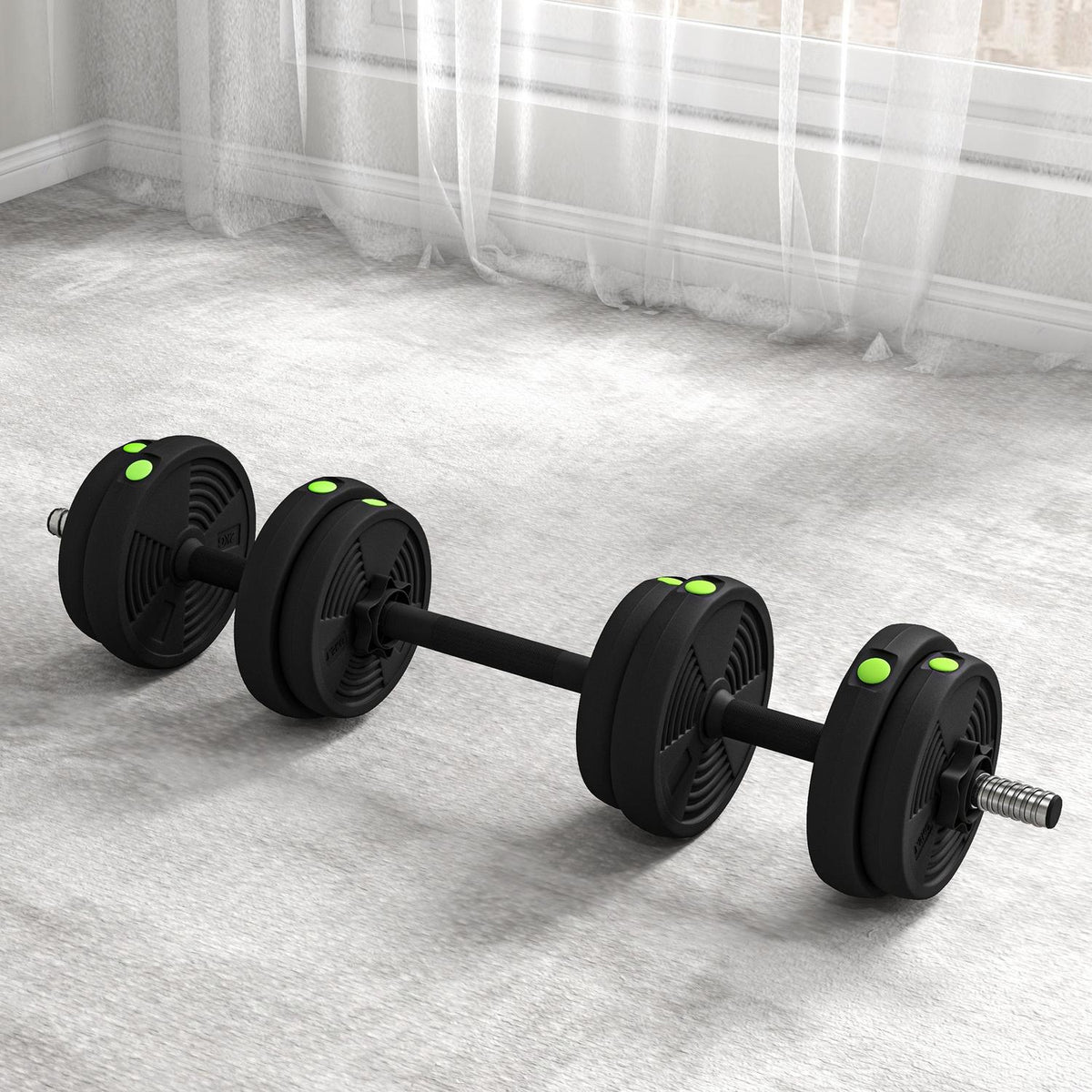 2-in-1 dumbbell set, 15 kg adjustable dumbbell set with 8 weight plates, floor-friendly for strength training, fitness, weight lifting, black