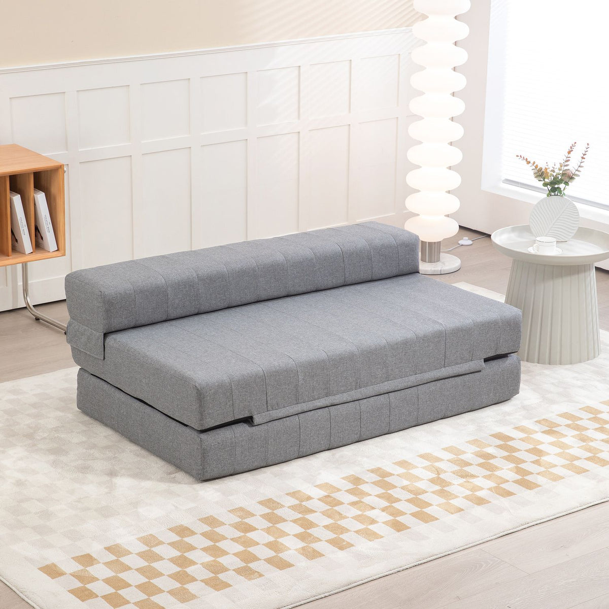 2-in-1 floor sofa, load capacity up to 250 kg, folding sofa bed with linen look, for 2 people, sofa bed, for living room, bedroom
