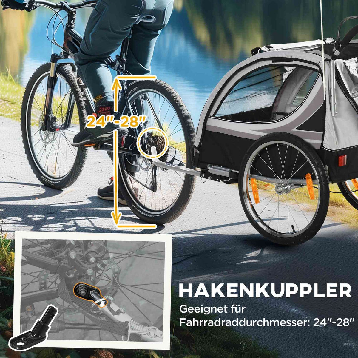 2 in 1 folding child trailer bicycle trailer with removable front wheel, rear wheel brakes, children's bicycle trailer for 2 children from 18 months, load capacity up to 26.4 kg, gray
