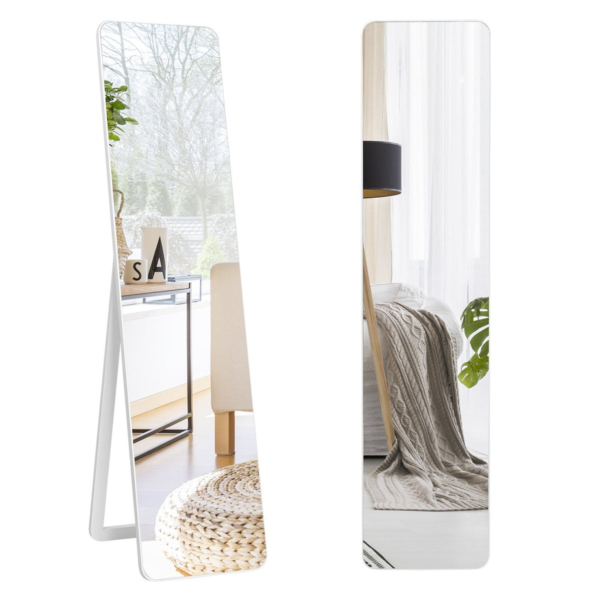 2 in 1 full-length mirror, standing mirror and wall mirror 160 x 37 cm white