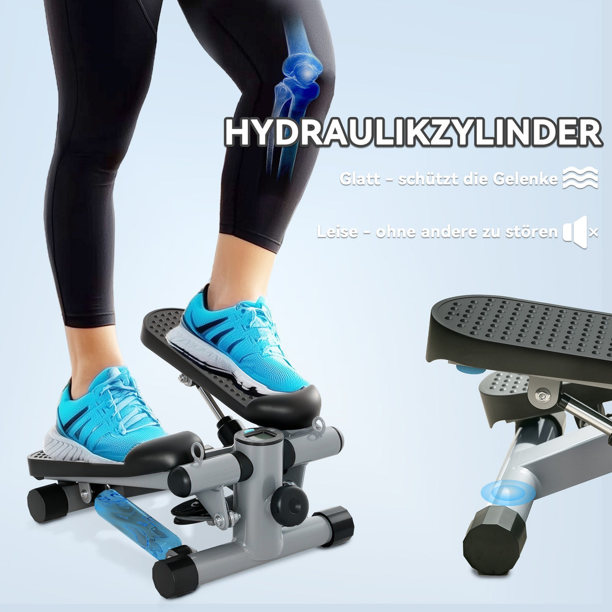 2 in 1 mini stepper for home with power ropes, up-down swing stepper with LCD display, stepper home trainer up to 100 kg for leg/arm training, home office fitness exercise, gray |