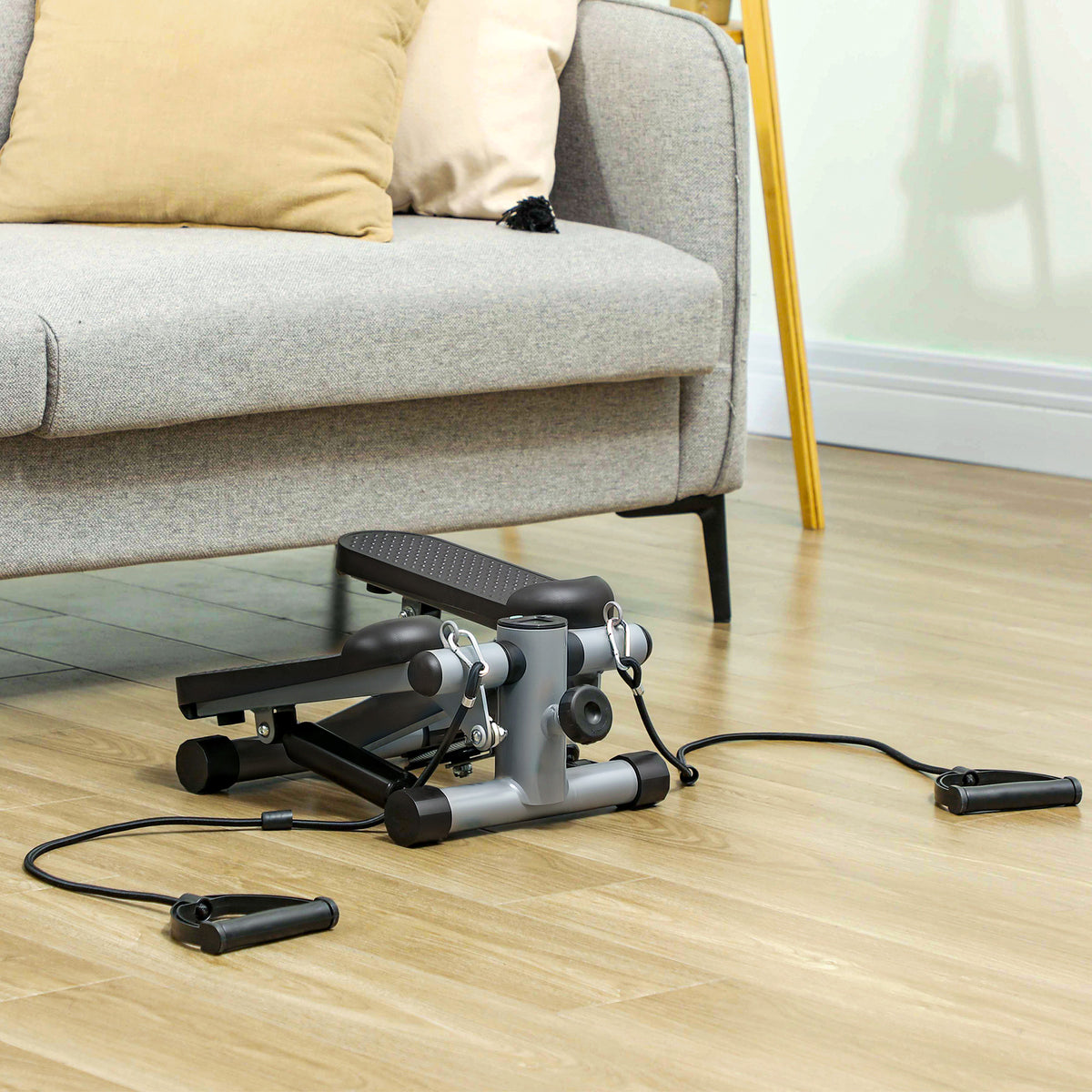 2 in 1 mini stepper for home with power ropes, up-down swing stepper with LCD display, stepper home trainer up to 100 kg for leg/arm training, home office fitness exercise, gray |
