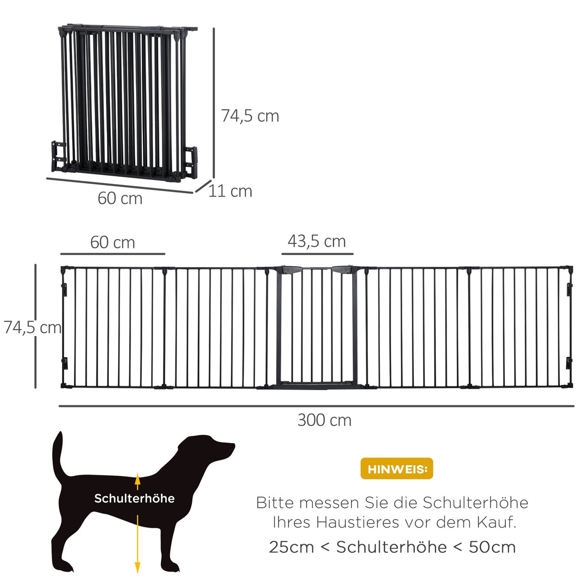 2 in 1 puppy run 5-piece folding barrier with door for small and medium-sized dogs, DIY puppy playpen 300 x 74.5 cm metal black