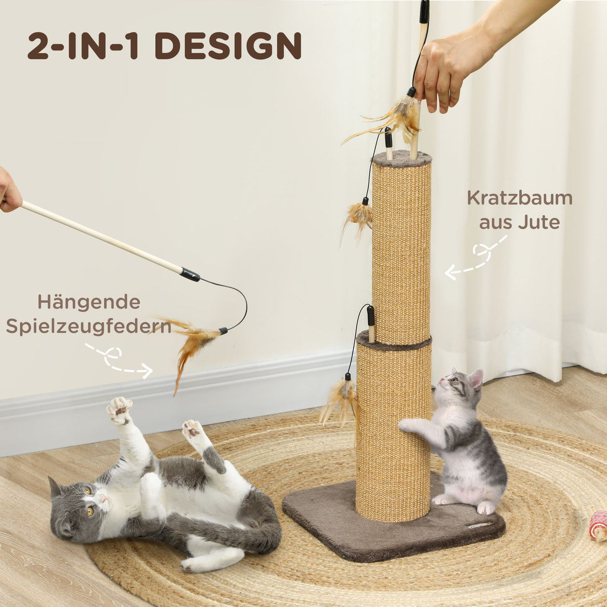 2-in-1 scratching post, 78cm scratching post, jute cat scratching post with spring, scratching post for cats, cat scratching furniture, indoor, brown