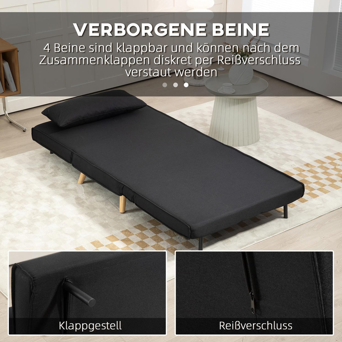 2-in-1 sleeping chair, up to 350 kg, sofa bed with bed function, decorative cushions, folding chair with adjustable backrest, linen look