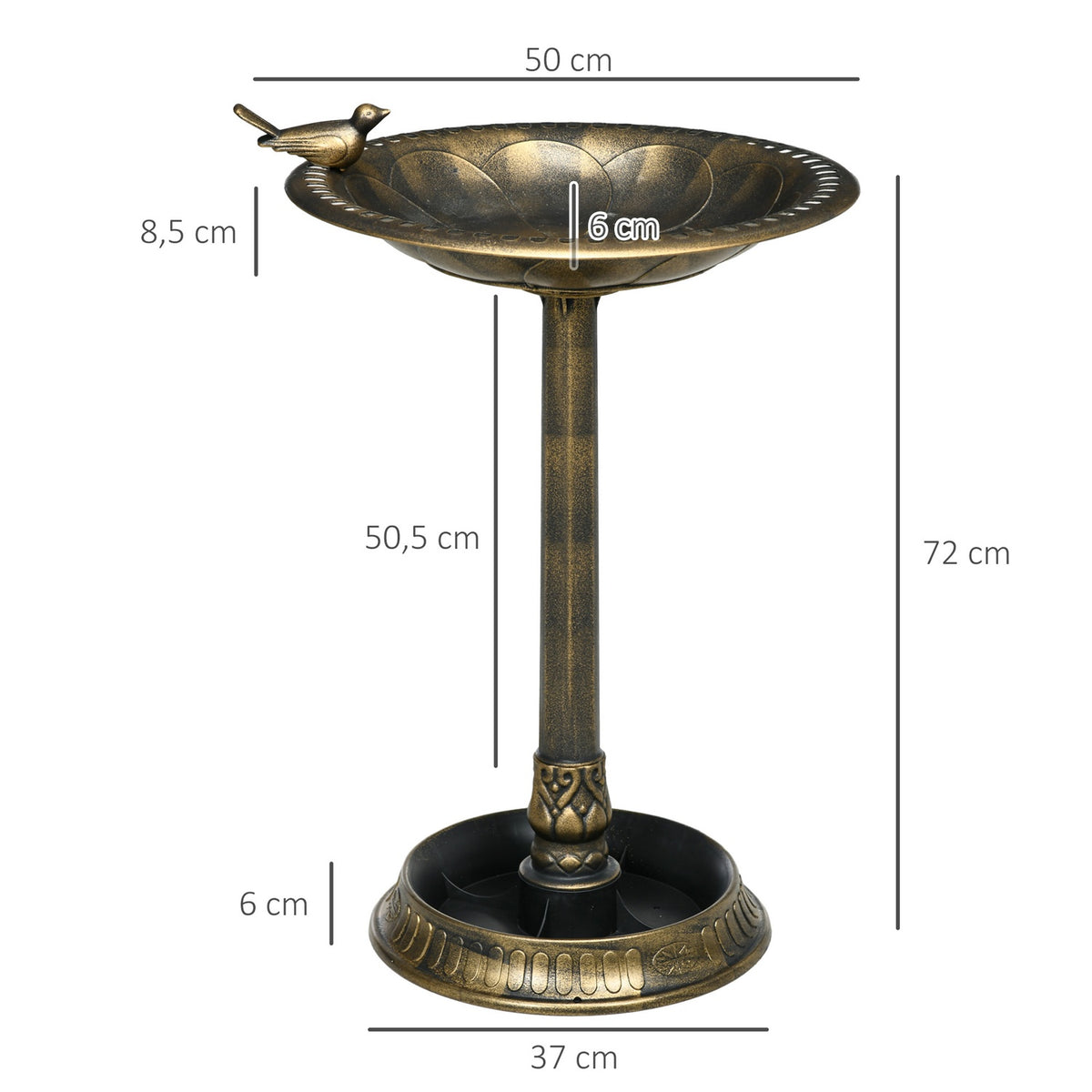 2 in 1 standing bird bath, bird bath made of plastic, frost-proof bird basin, winter-proof water bowl for wild birds, water bowl, water point for garden, terrace, balcony, 50 x 50 x 72 cm, bronze