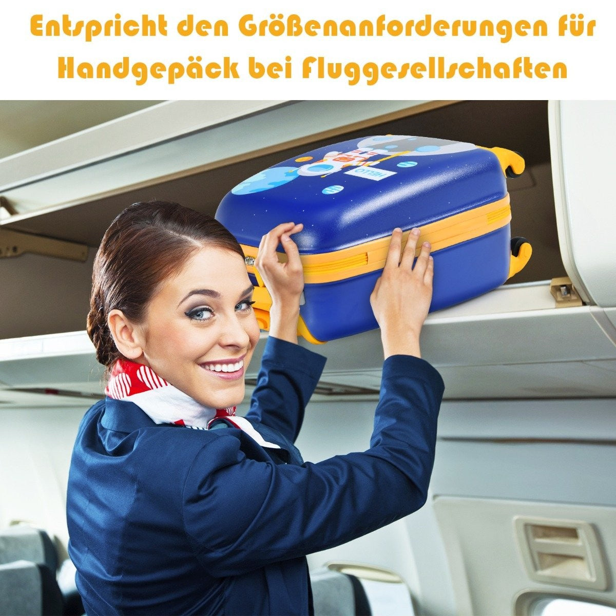 2-piece children's suitcase set with astronaut pattern backpack & suitcase 27 x 20 x 43 cm dark blue