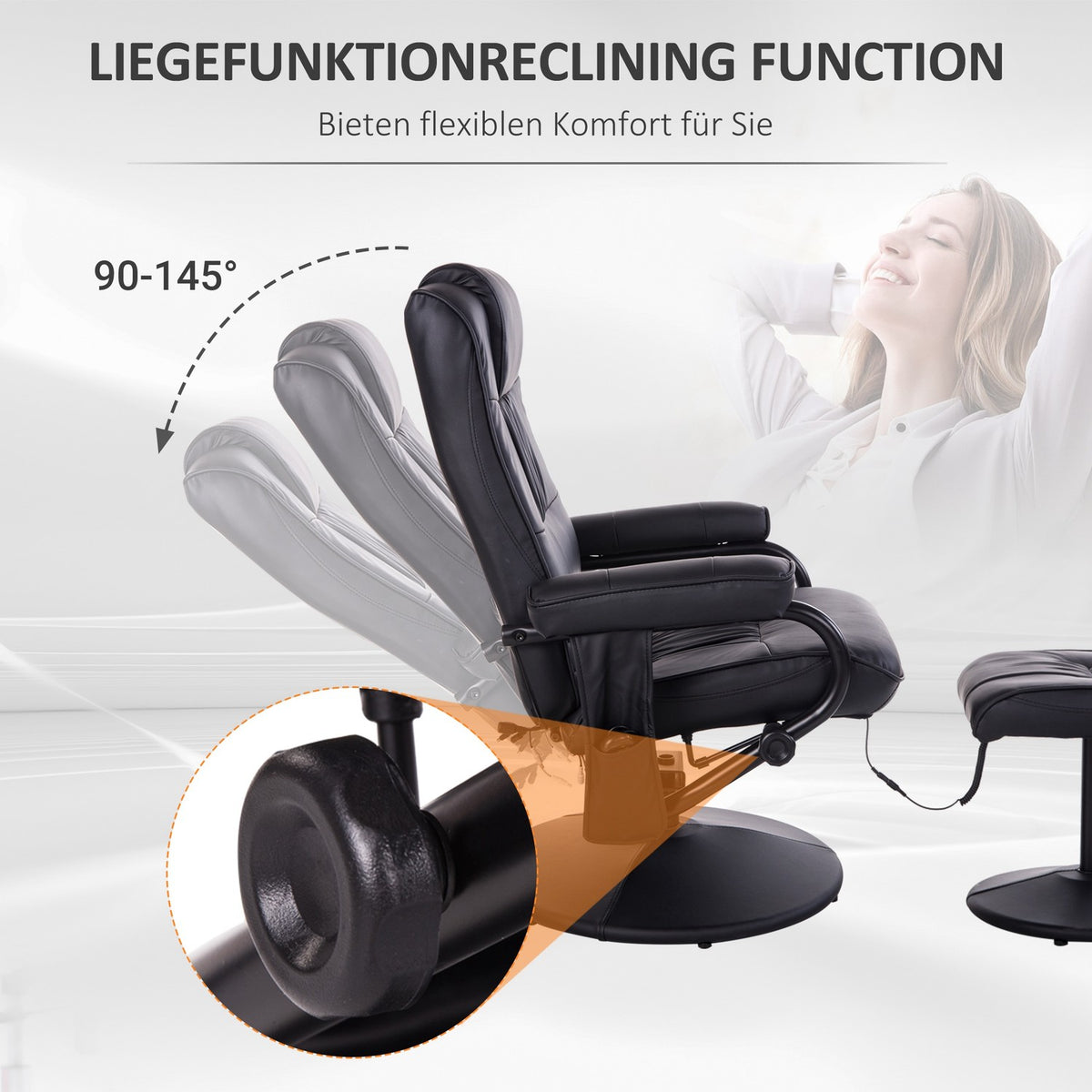 2-piece massage chair TV chair with reclining function, 360° rotatable, 10 massage points, remote control, imitation leather, W77 x D84 x H95 cm, black