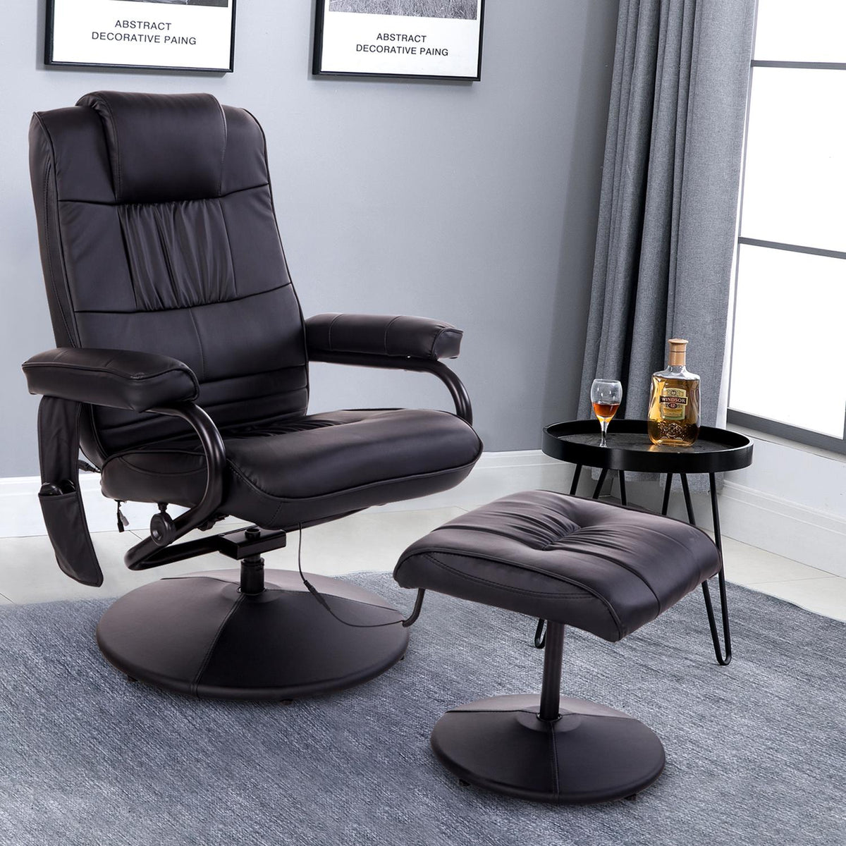 2-piece massage chair TV chair with reclining function, 360° rotatable, 10 massage points, remote control, imitation leather, W77 x D84 x H95 cm, black