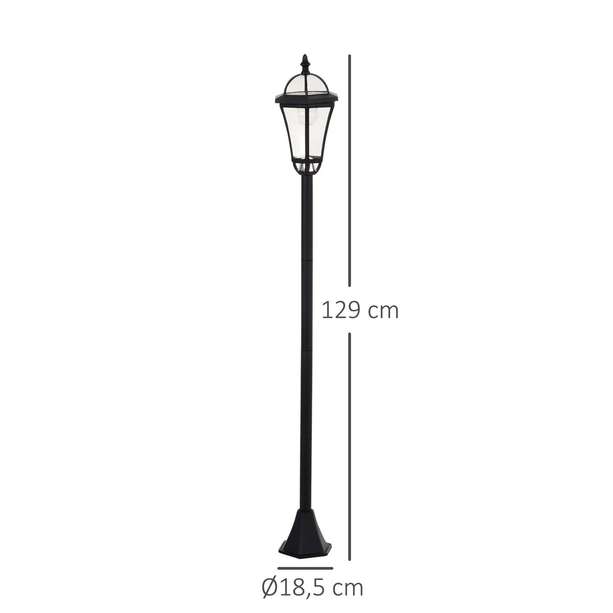 2-piece solar street light LED, IP44, ABS, Ø18.5 x H129 cm, energy saving mode, waterproof, garden light with stainless steel, black