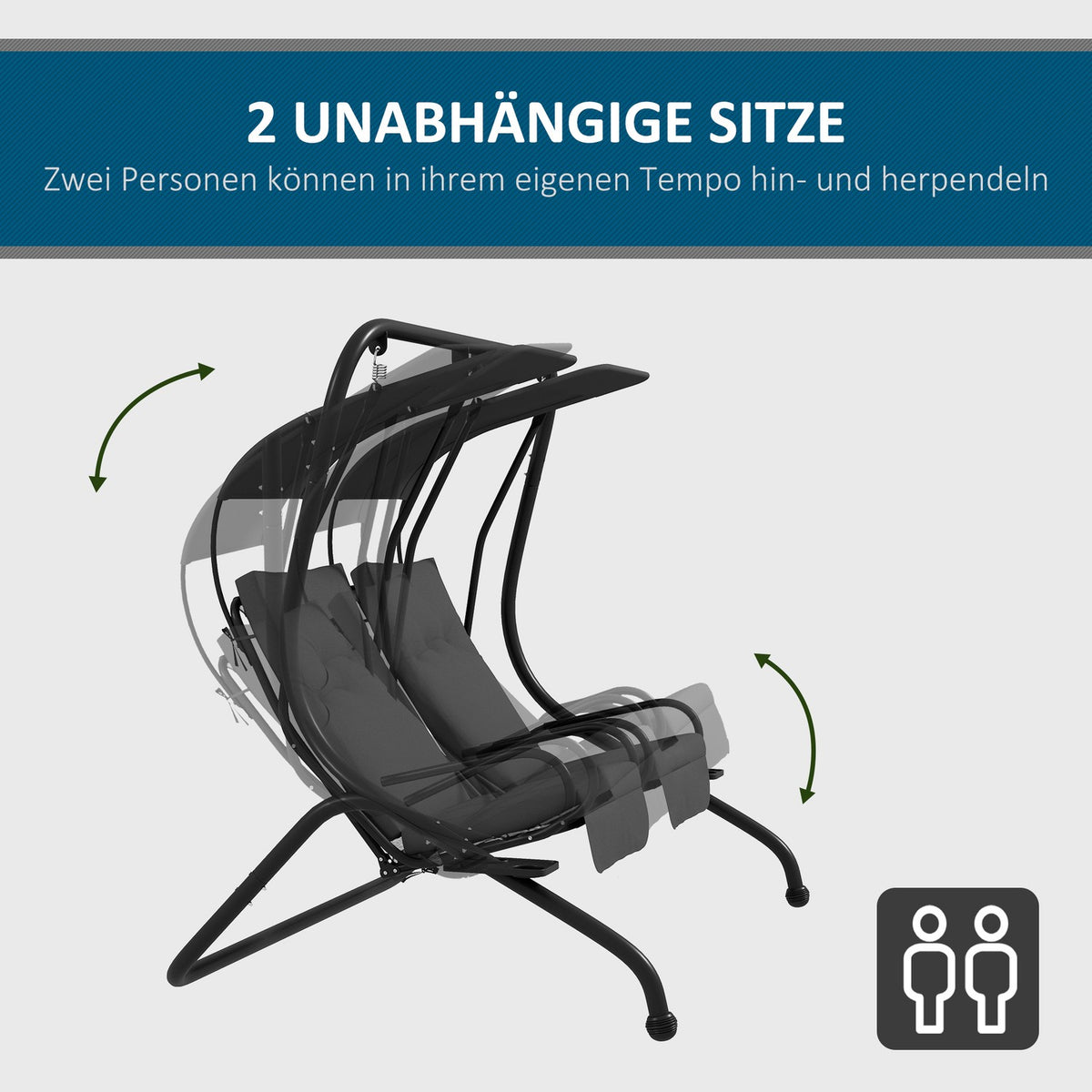 2-seater Hollywood swing garden swing with sun canopy gray 170 x 136 x 170 cm, sturdy steel construction for garden & terrace