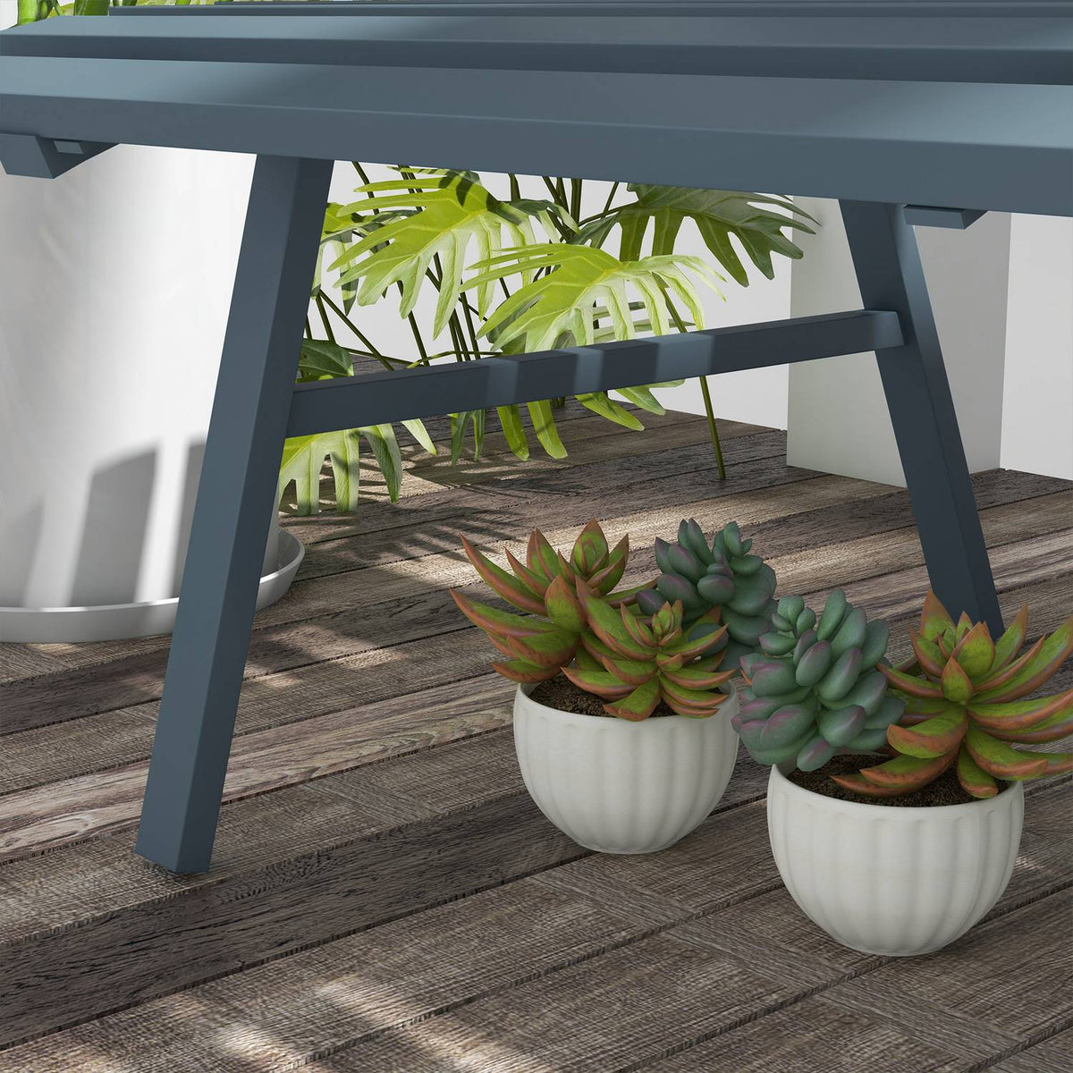 2-seater aluminum garden bench, weatherproof bench, UV-resistant garden furniture with slat design, park bench 240kg load capacity, balcony bench for balcony terrace, garden, 123x67x79cm, blue