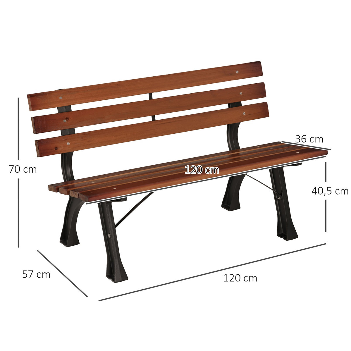 2-seater garden bench max. 240 kg, park bench with backrest, wooden Frisian bench for garden and balcony 120 x 57 x 70 cm