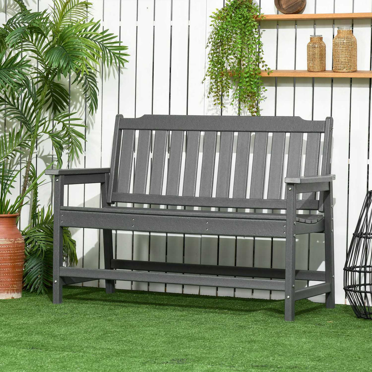 2-seater garden bench, max. 320 kg, bench with backrest, country house style park bench, weatherproof patio bench, 124x60x87cm