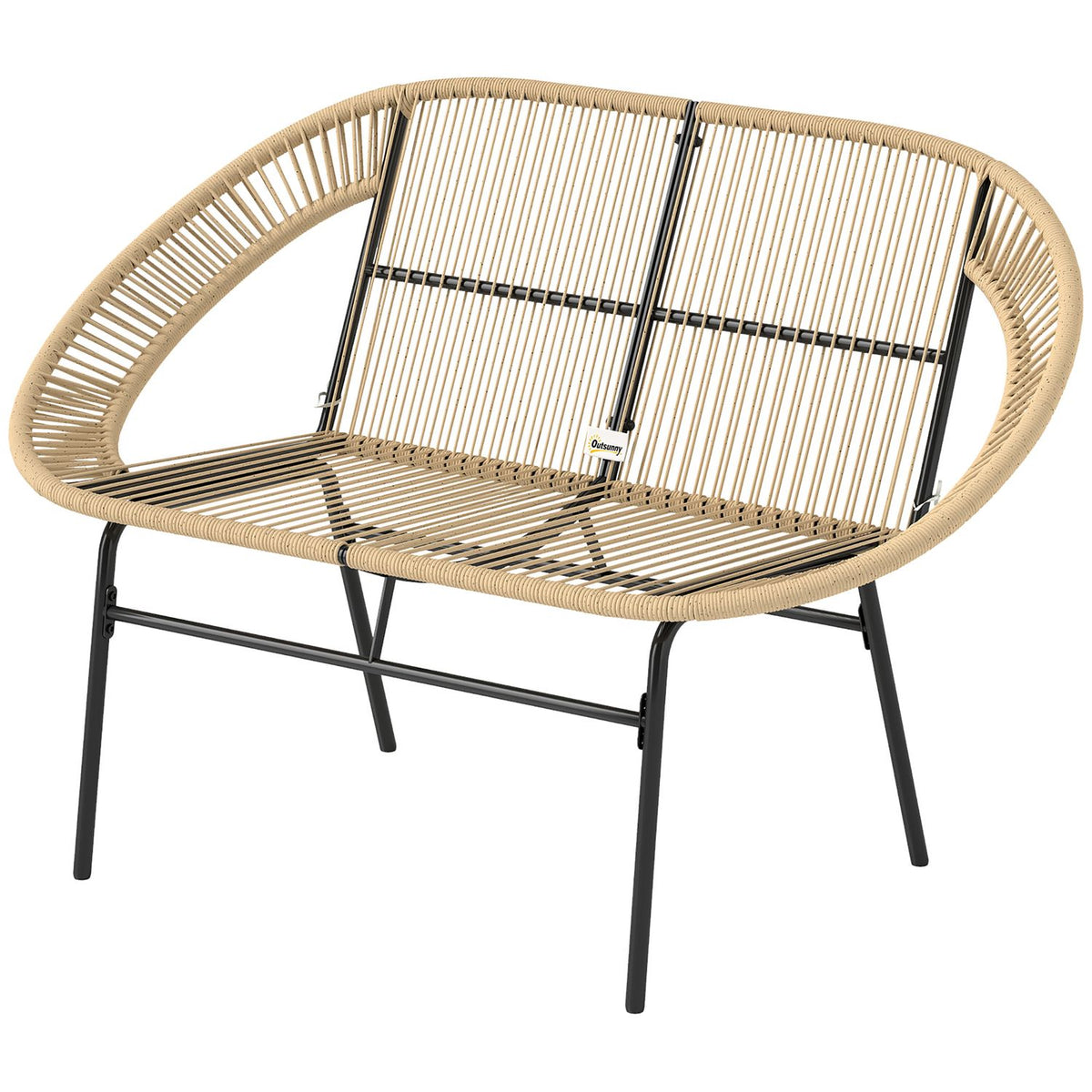 2-seater garden bench polyrattan, weatherproof bench in rattan weave design, UV-resistant garden furniture with backrests, park bench 260kg load capacity, for balcony terrace, garden 126x72x83cm, khaki