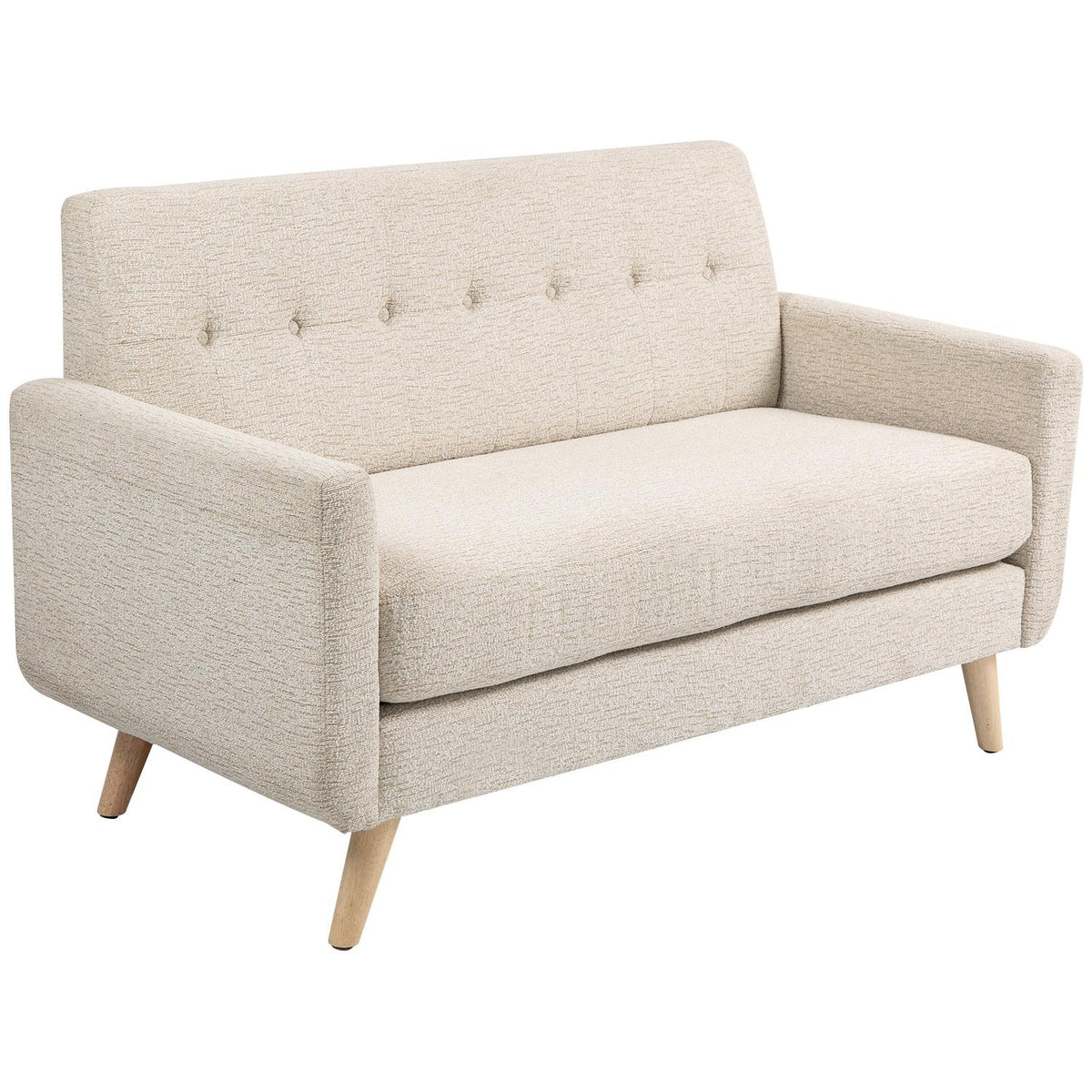 2-seater kitchen sofa, 134W x 71D x 82H cm, with thick seat and back cushion, spring core, wooden legs, anti-slip feet, velvet look, beige