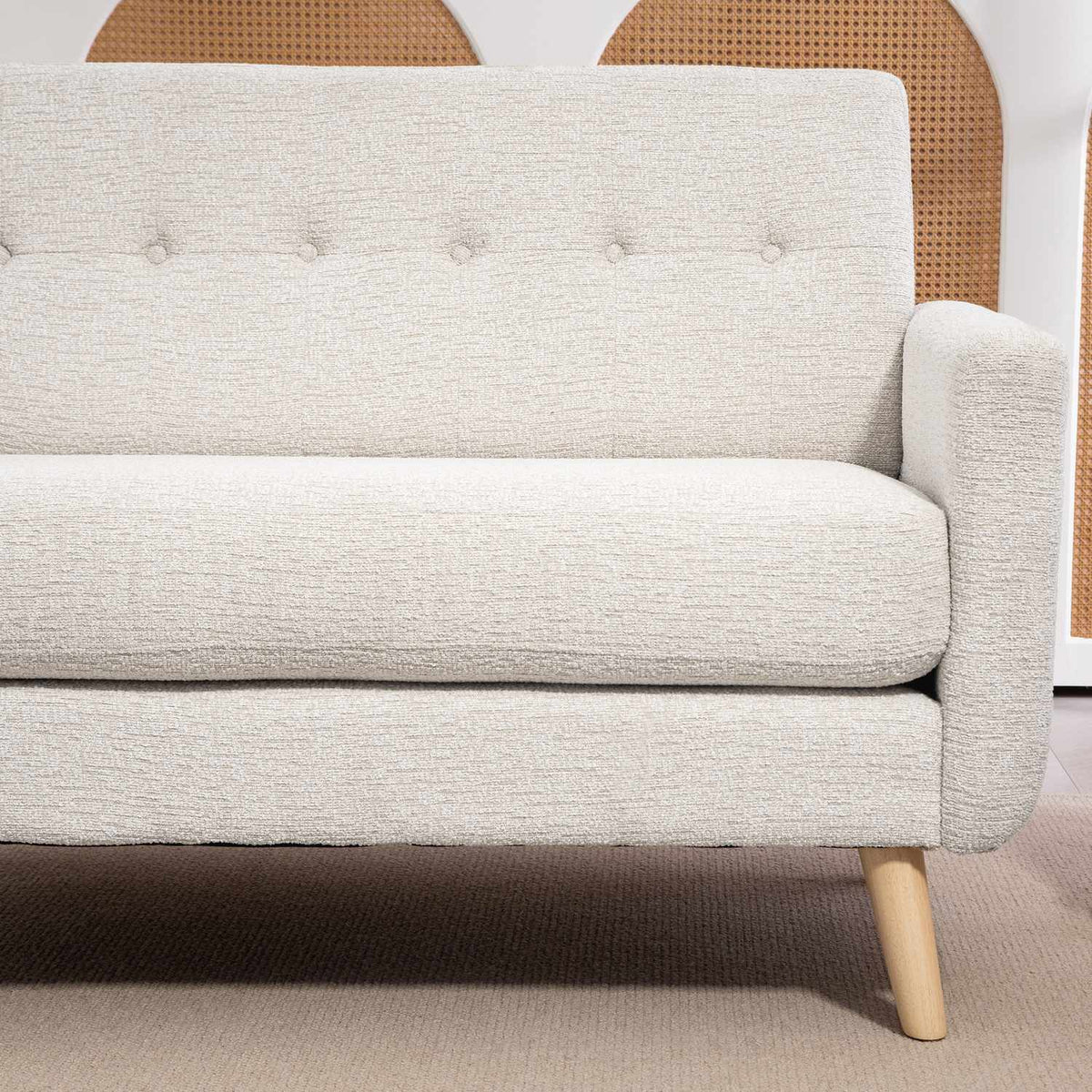 2-seater kitchen sofa, 134W x 71D x 82H cm, with thick seat and back cushion, spring core, wooden legs, anti-slip feet, velvet look, beige