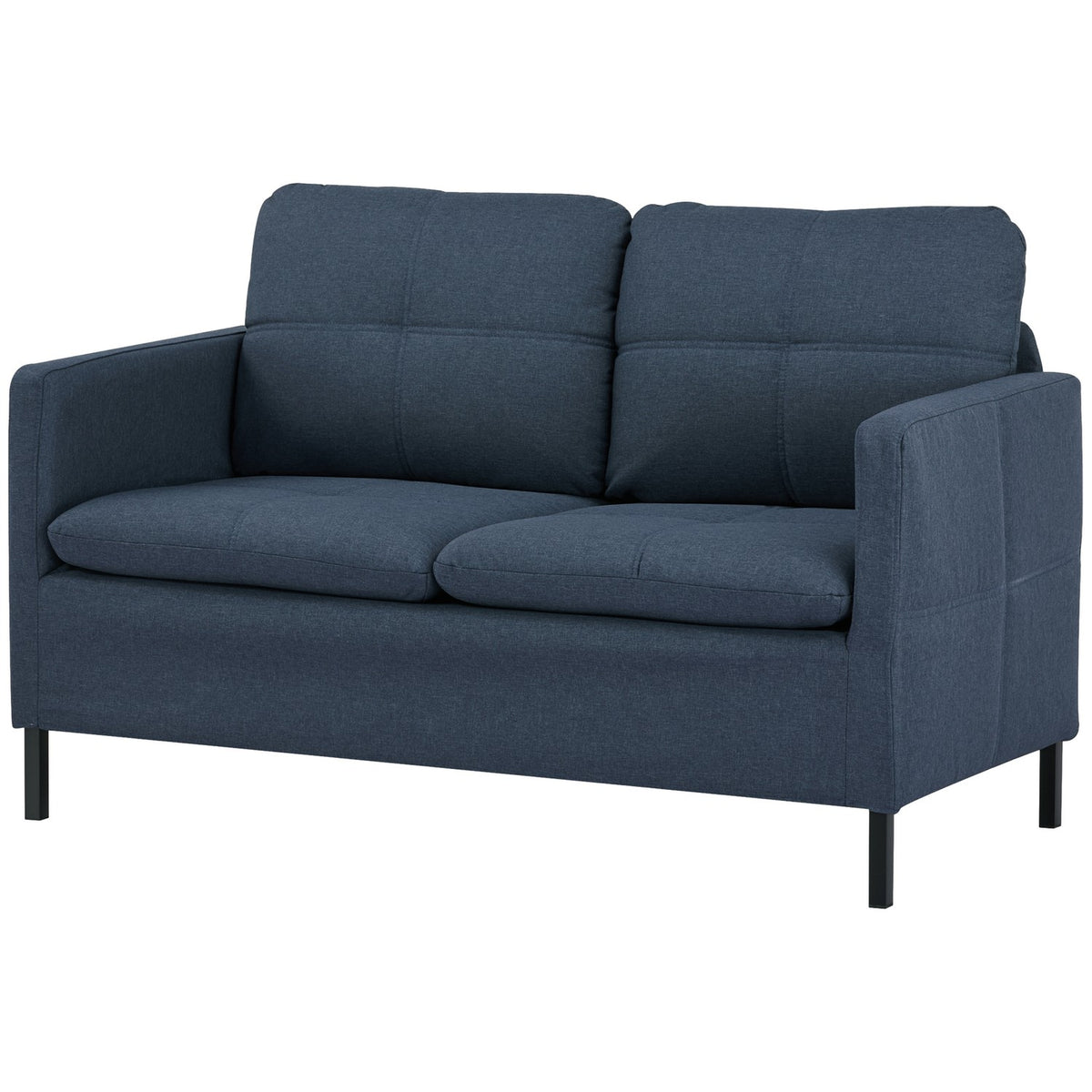 2 seater sofa, couch with linen look, steel legs, padded upholstered sofa, double sofa for living room, bedroom, 135 x 67 x 78 cm, dark blue