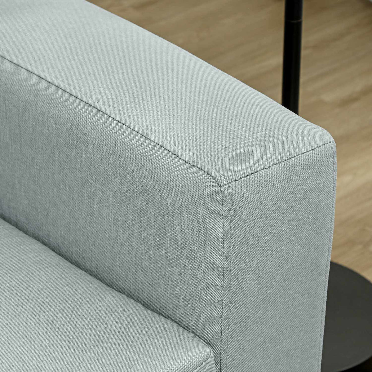 2-seater sofa, couch with solid wood frame, metal legs, simple design, light grey
