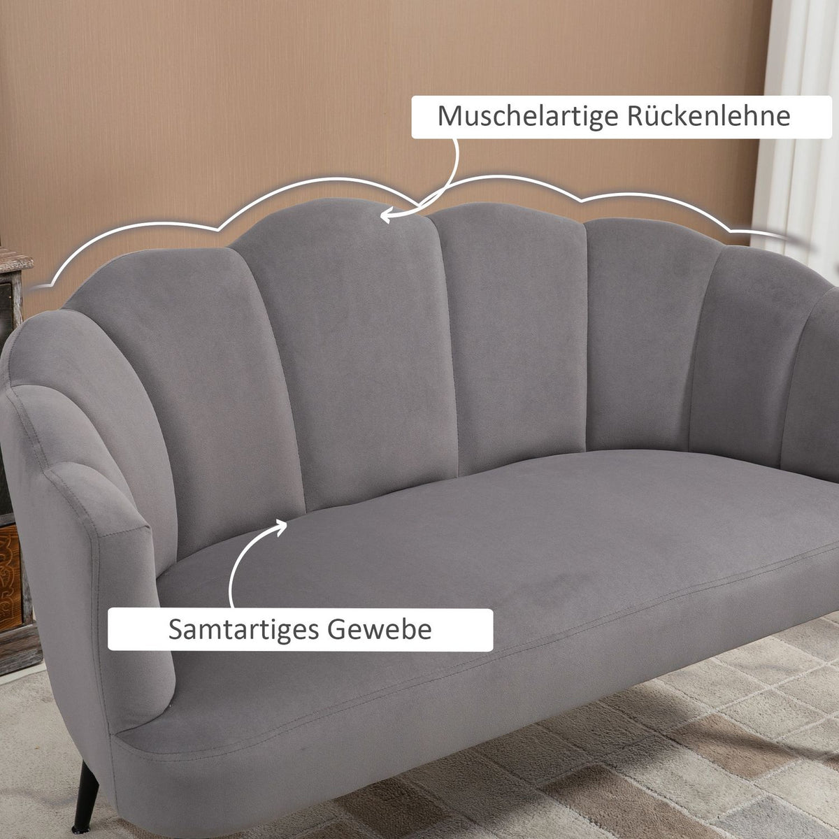 2-seater sofa, double sofa, two-seater lounge chair in modern design, load capacity up to 160 kg, 132 x 66 x 80 cm, grey