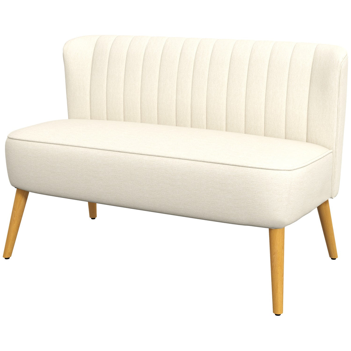 2-seater sofa, loveseat with linen look, double sofa with wooden legs, load capacity up to 150 kg, cream white, 117 x 56.5 x 77 cm
