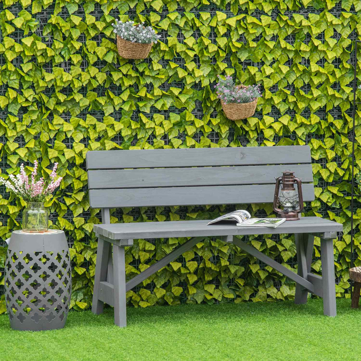 2-seater wooden garden bench, weatherproof bench, UV-resistant garden furniture with backrest, park bench with a load capacity of 220 kg, balcony bench, wooden bench for balcony, terrace, garden, 116 x 56 x 80 cm, grey |