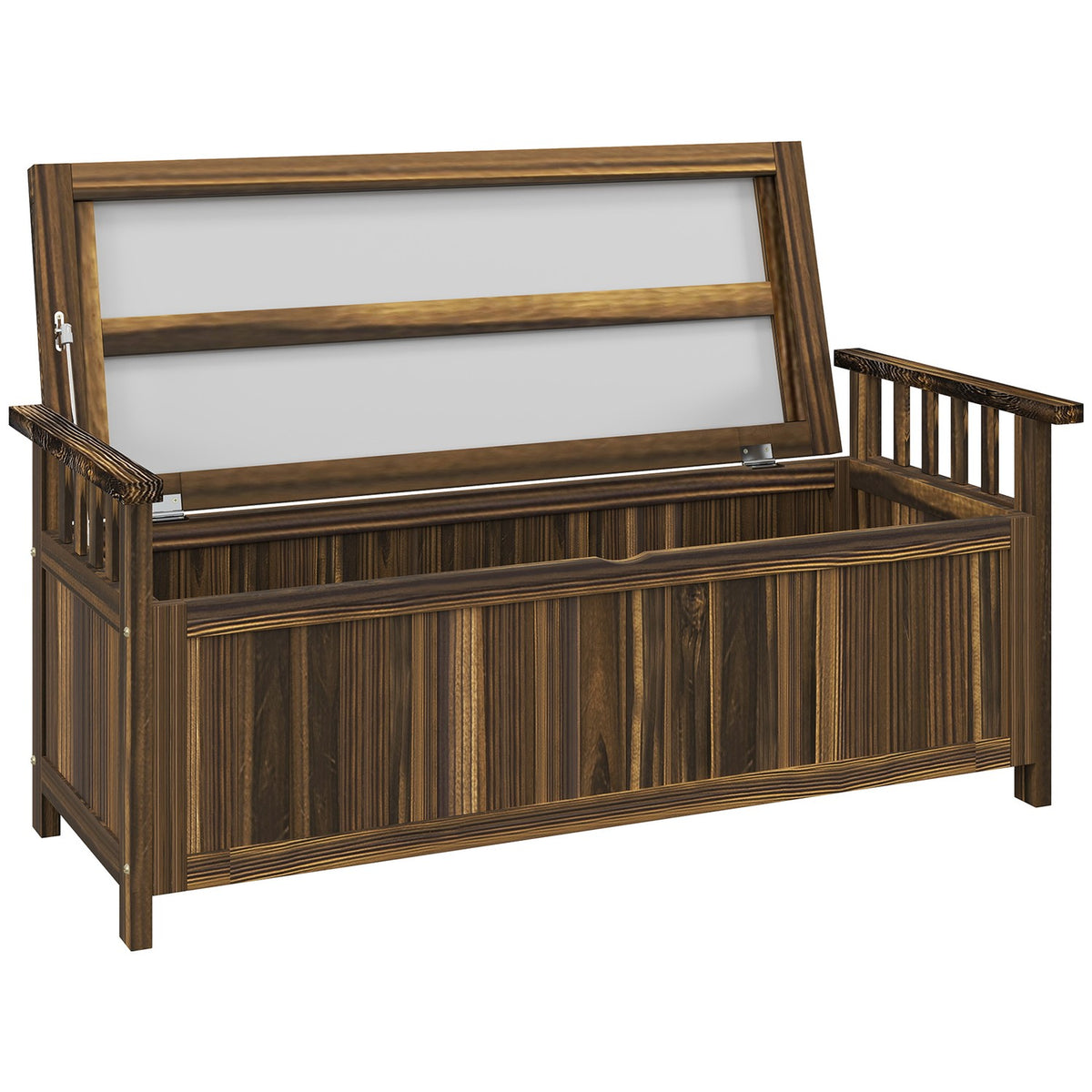 2-seater wooden garden bench, weatherproof bench, garden furniture with storage space armrests, park bench 240kg load capacity, balcony bench, wooden bench for balcony, terrace, garden, 128.5 x 56 x 53.5cm, charred |