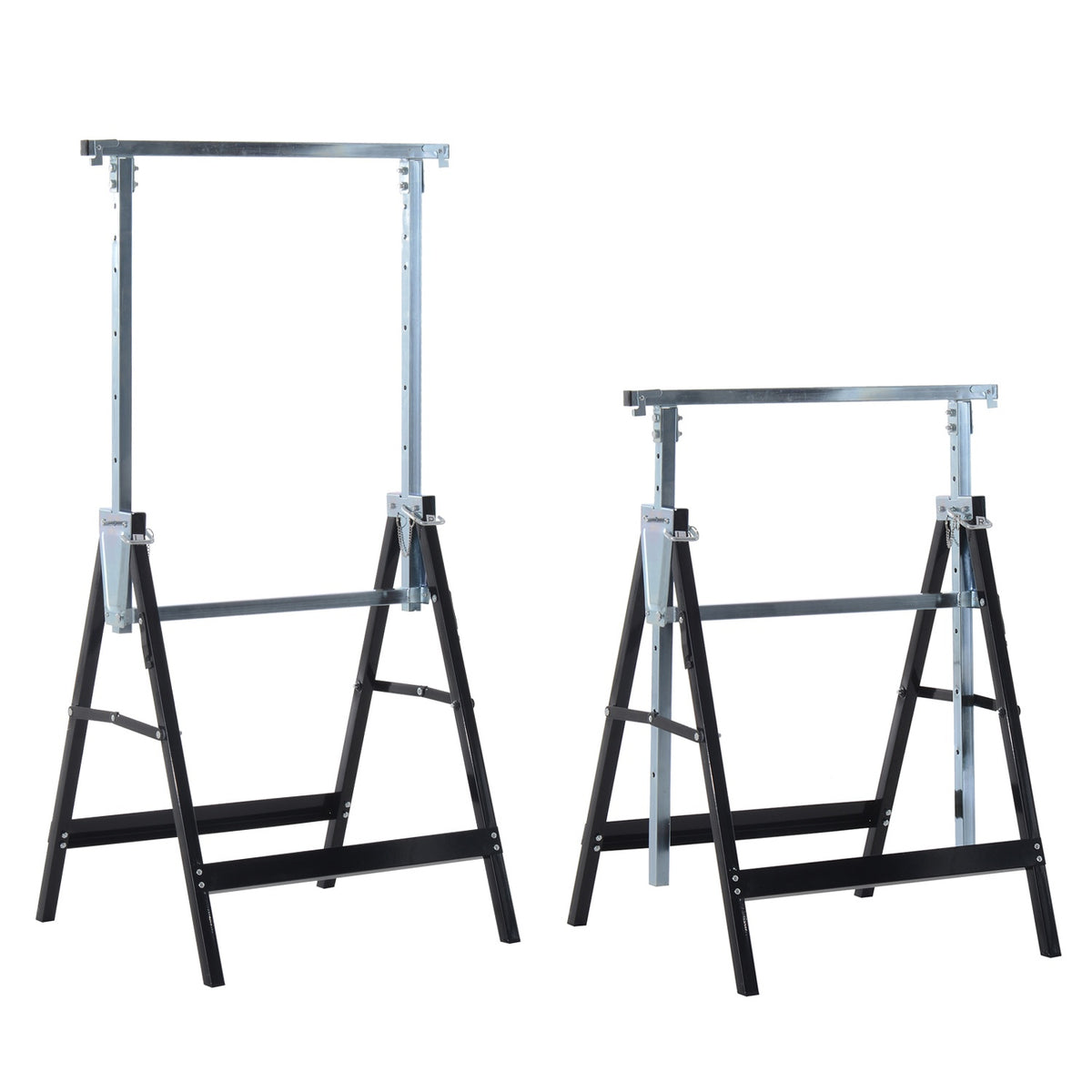 2 x scaffolding trestle, folding trestle, height adjustable up to 200 kg, made of steel, black, 68 x 58 x 80-130 cm for construction work and DIY enthusiasts