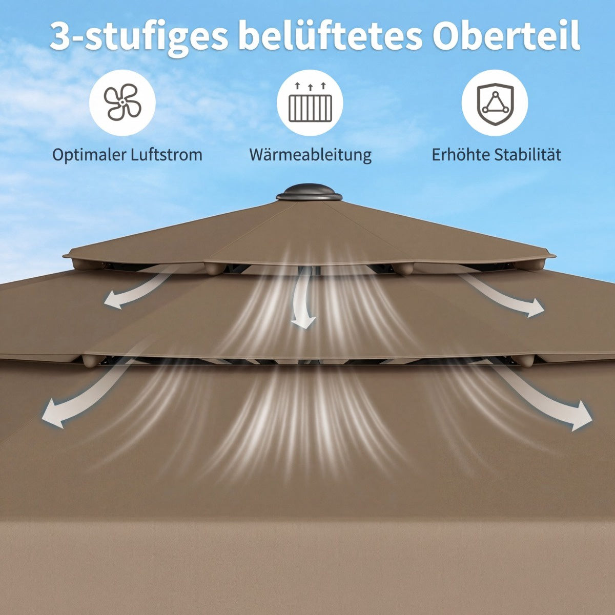 300 CM Outdoor Market Umbrella, Tilt Function, Ventilated Roof