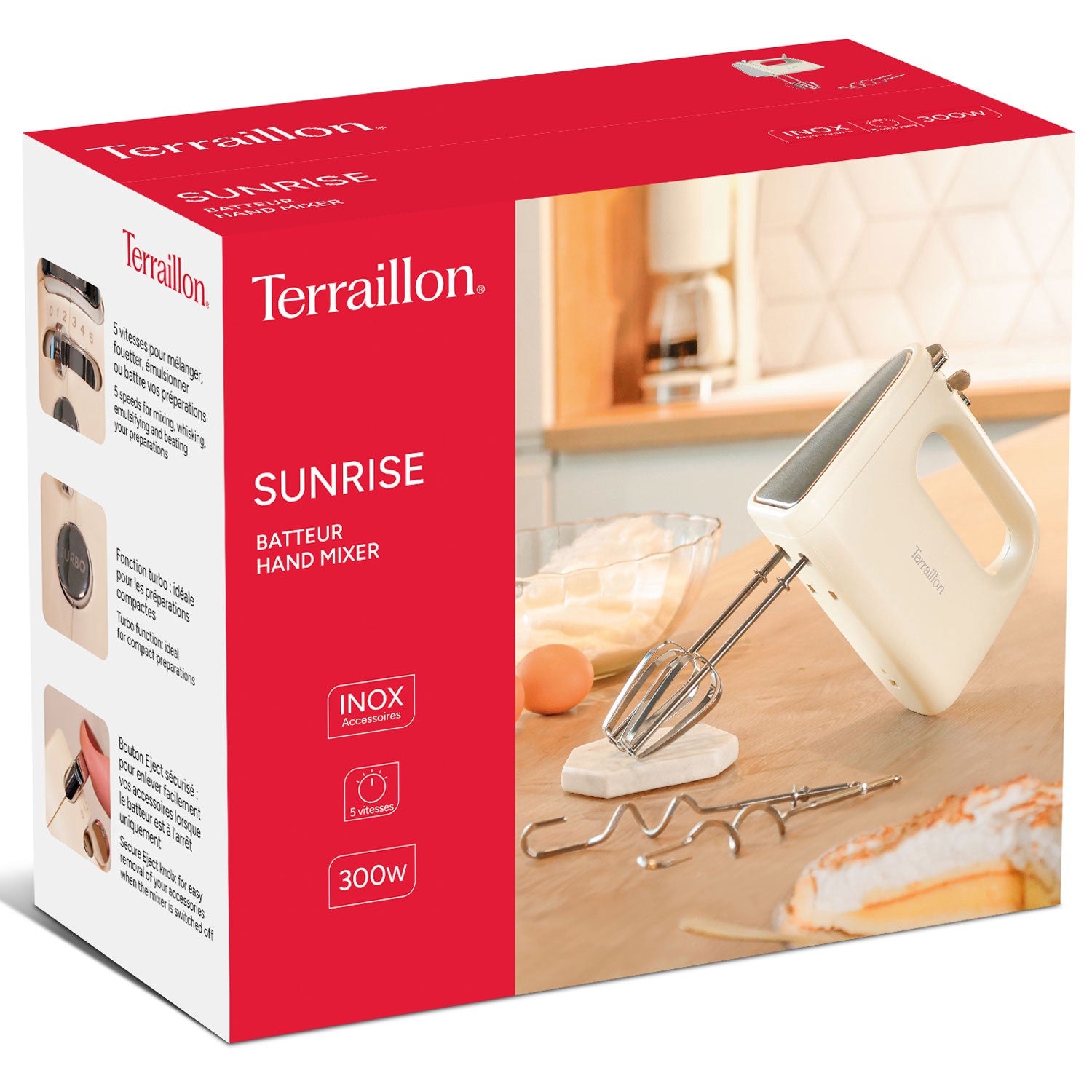 300W Electric Mixer, 5 Speeds + Turbo, Stainless Steel