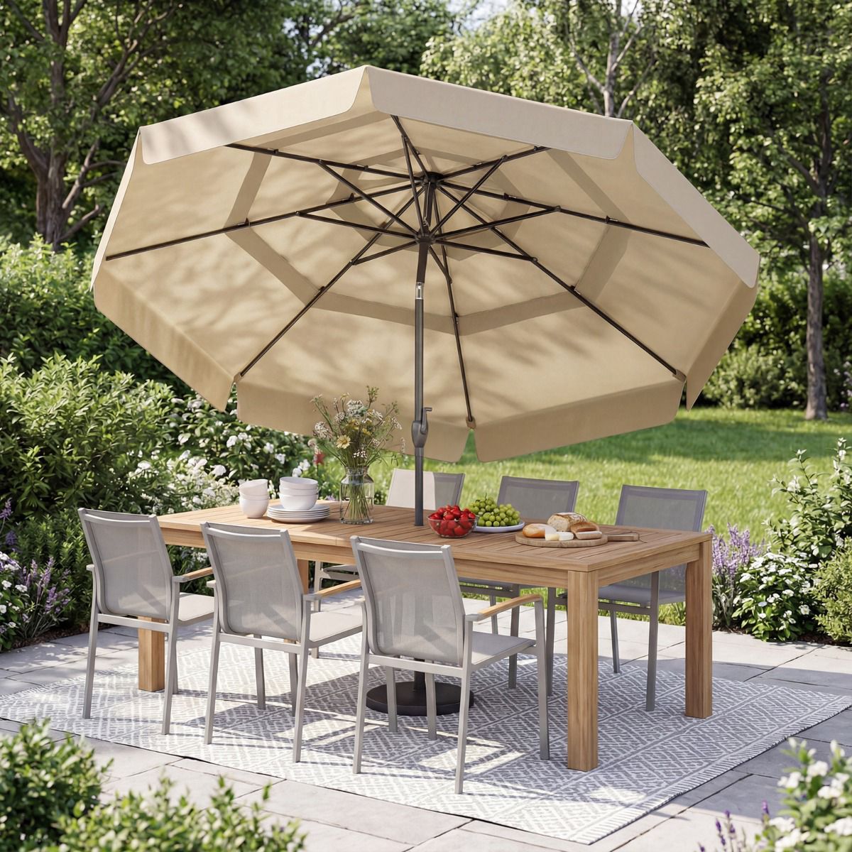 300 cm Outdoor Market Umbrella, Tilt Function, Beige