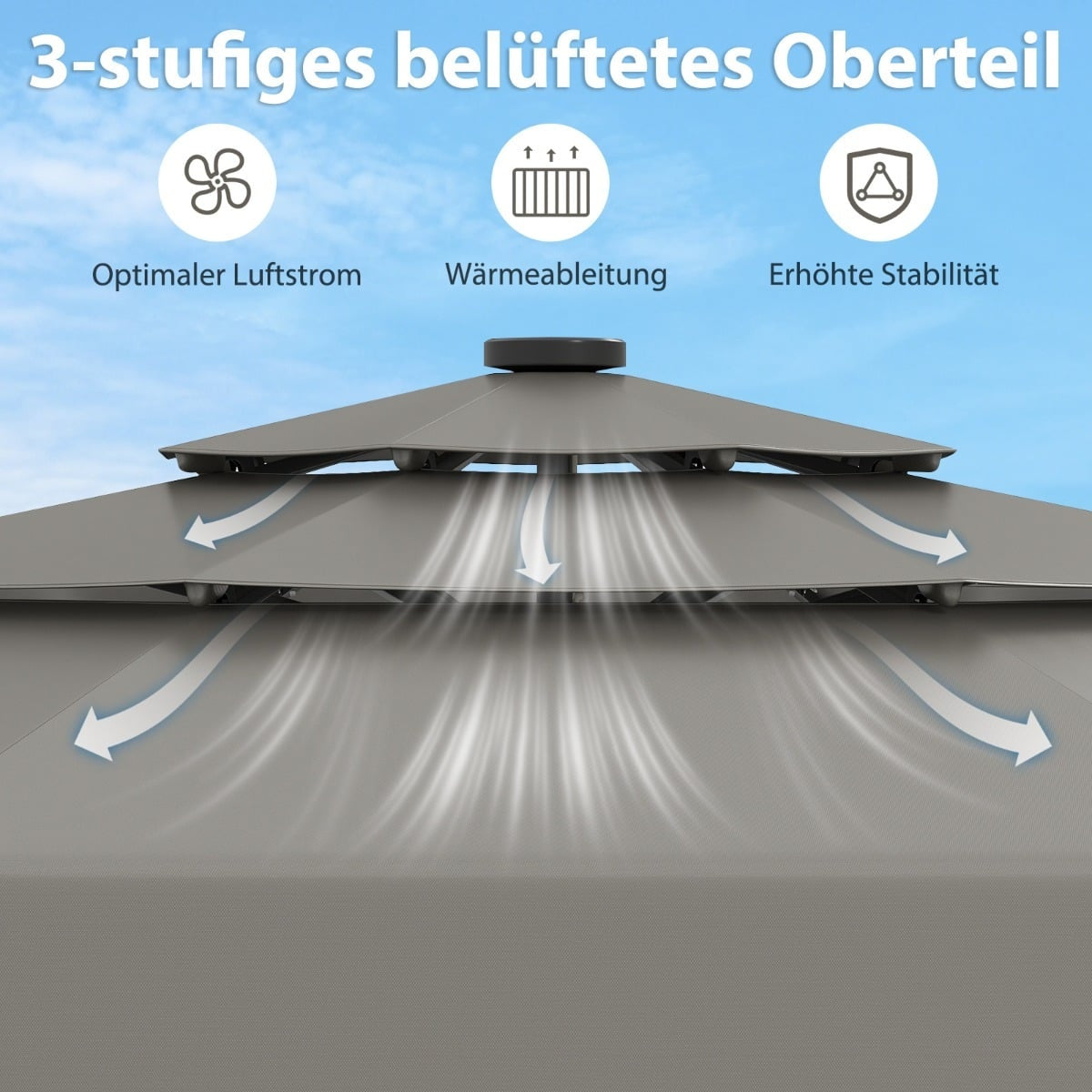 300 cm Patio Umbrella with Solar LED Lights, Grey