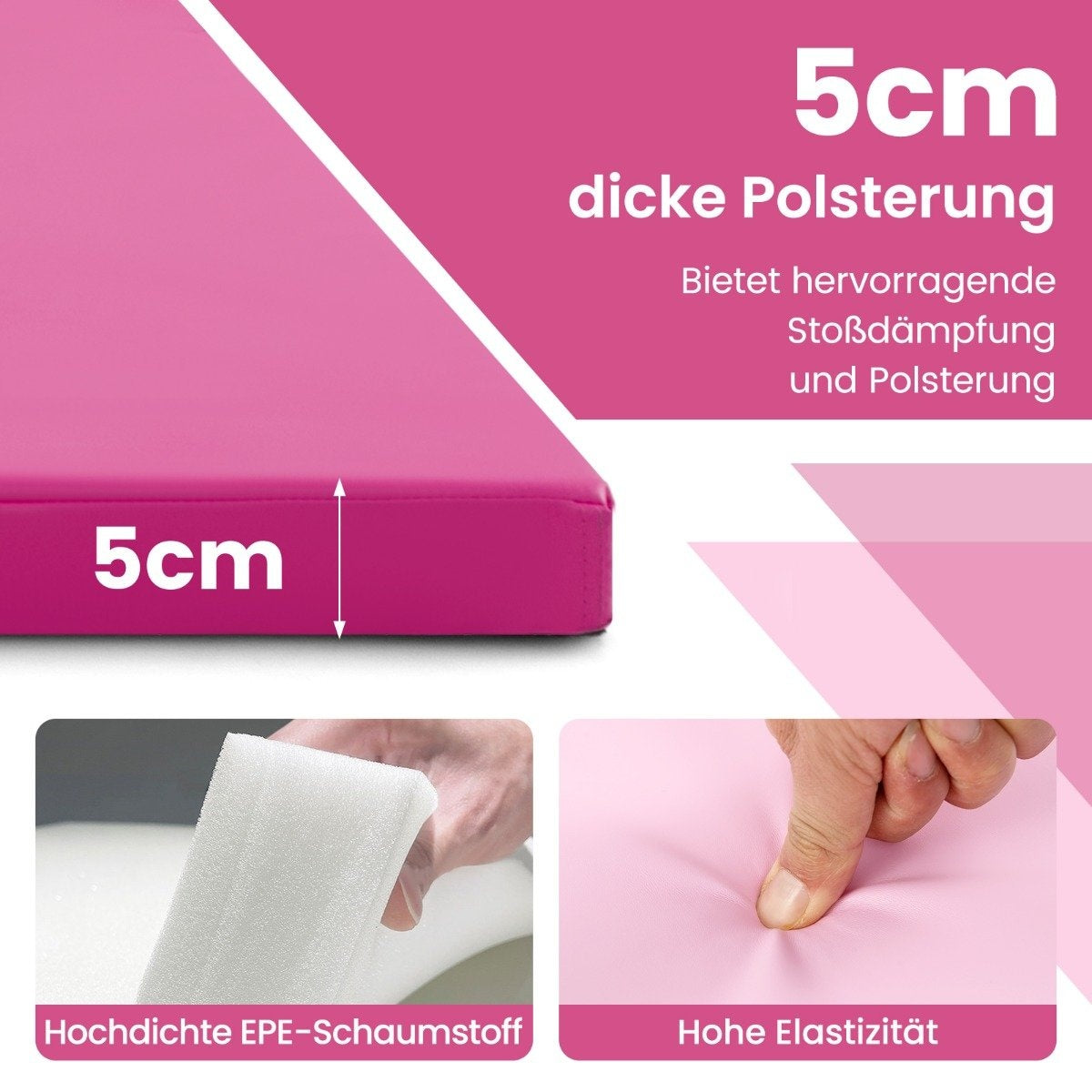 300 x 117 x 5 cm soft floor mat made of faux leather with climbing fastener and carrying handles pink