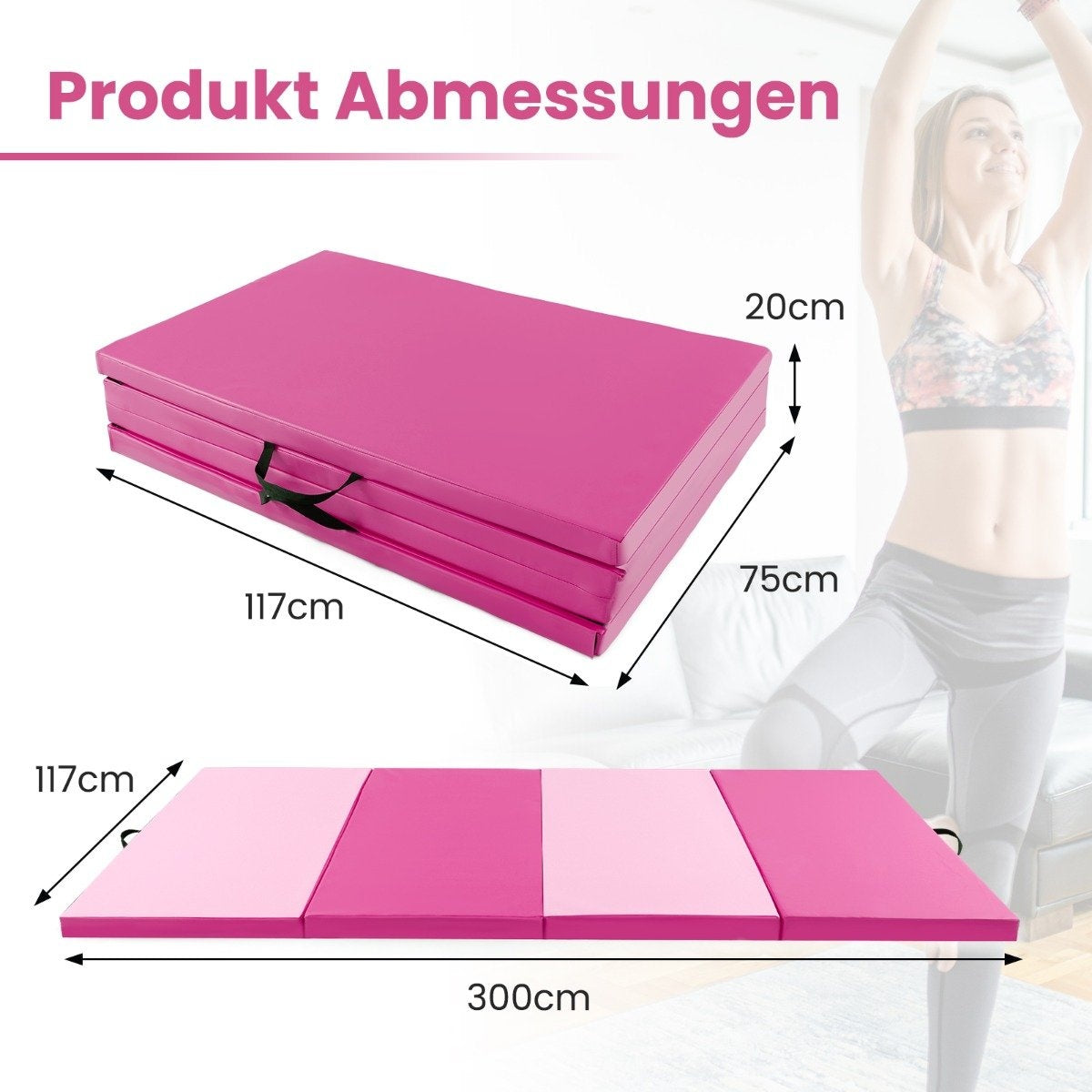 300 x 117 x 5 cm soft floor mat made of faux leather with climbing fastener and carrying handles pink