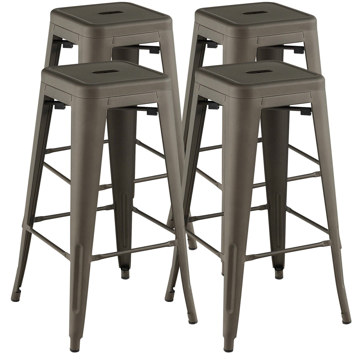 30 Inch Metal Bar Stools, Set of 4, Black, Stackable